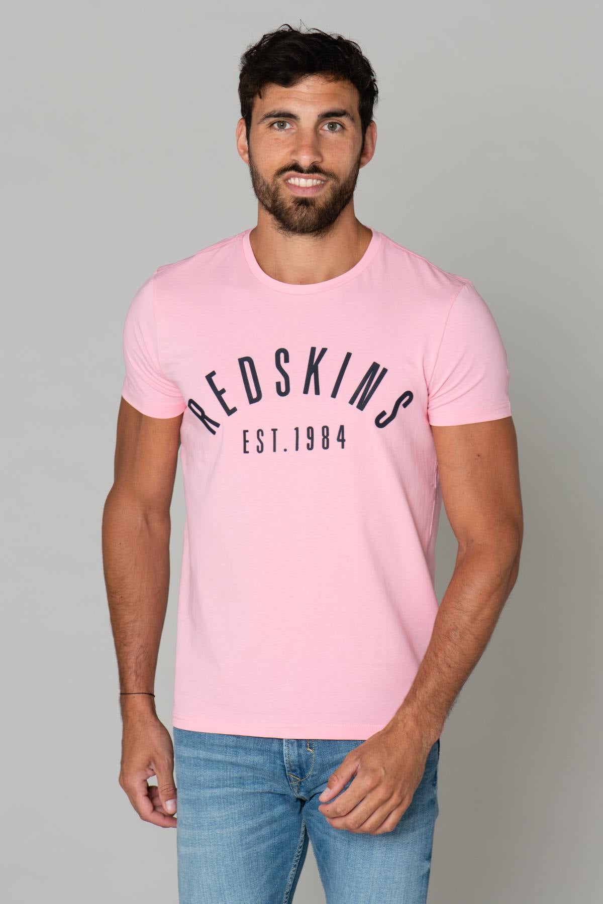 Men's pink T-shirt with logo - Image n°1