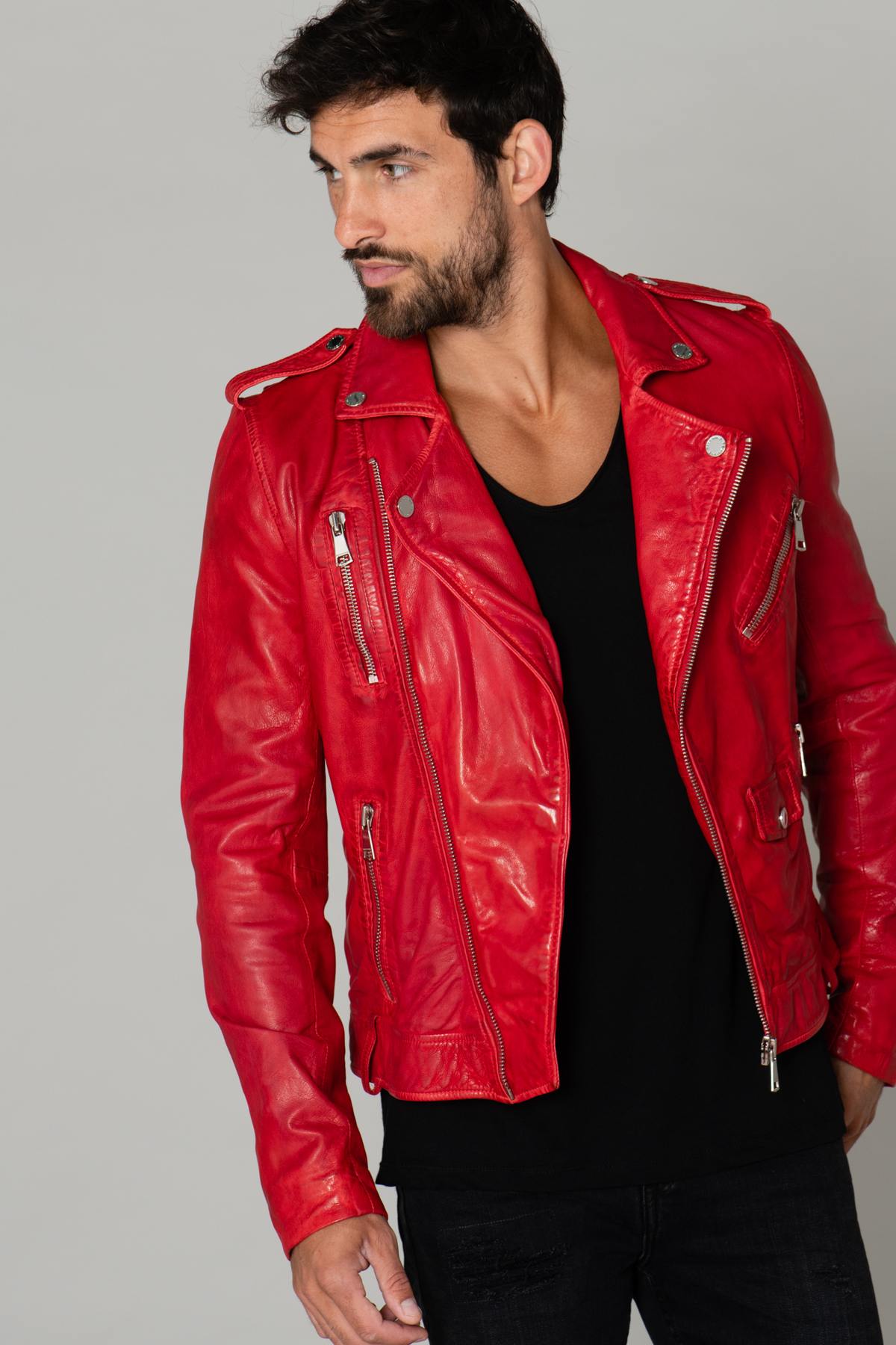 Men's red leather perfecto - Image n°1