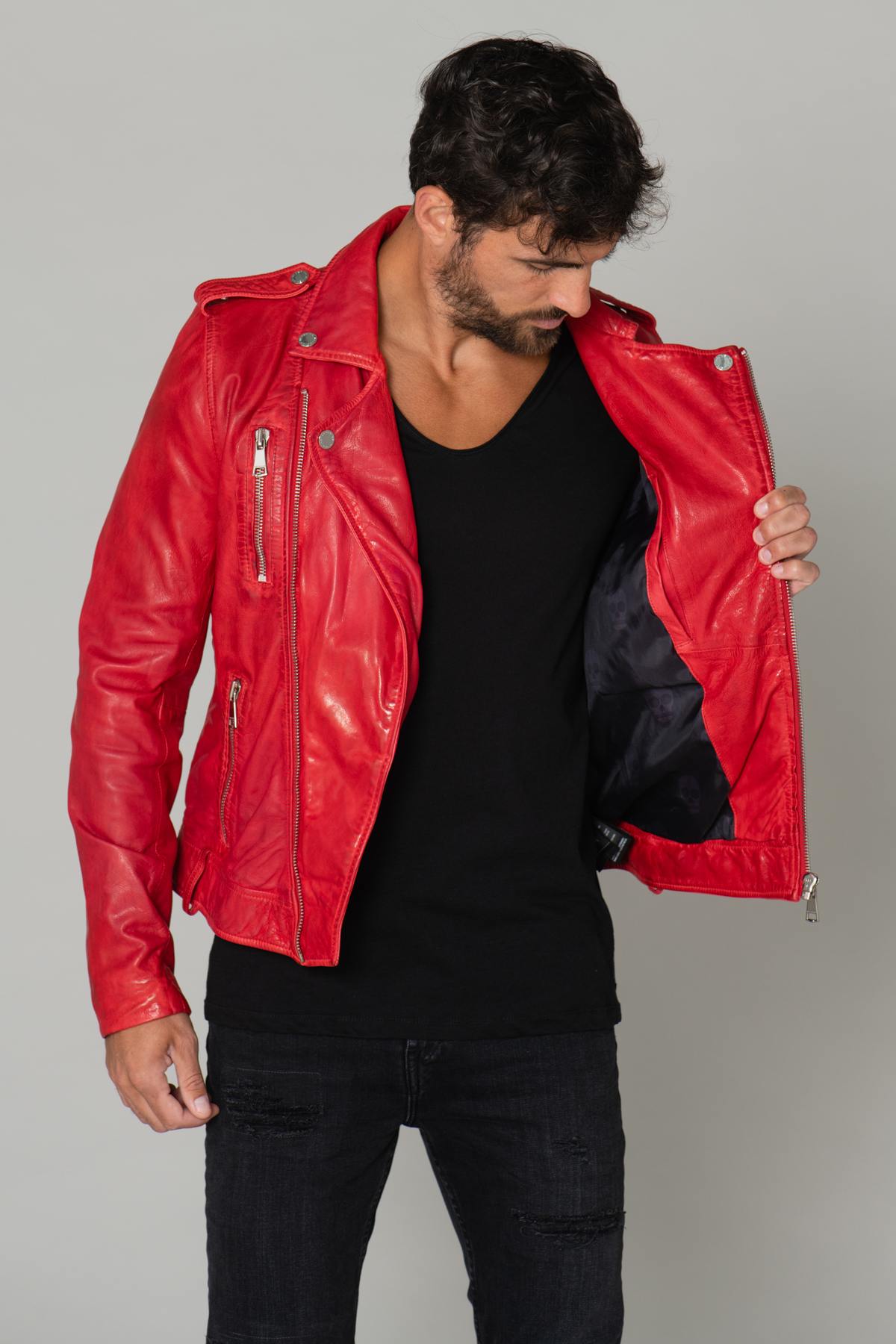 Men's red leather perfecto - Image n°5