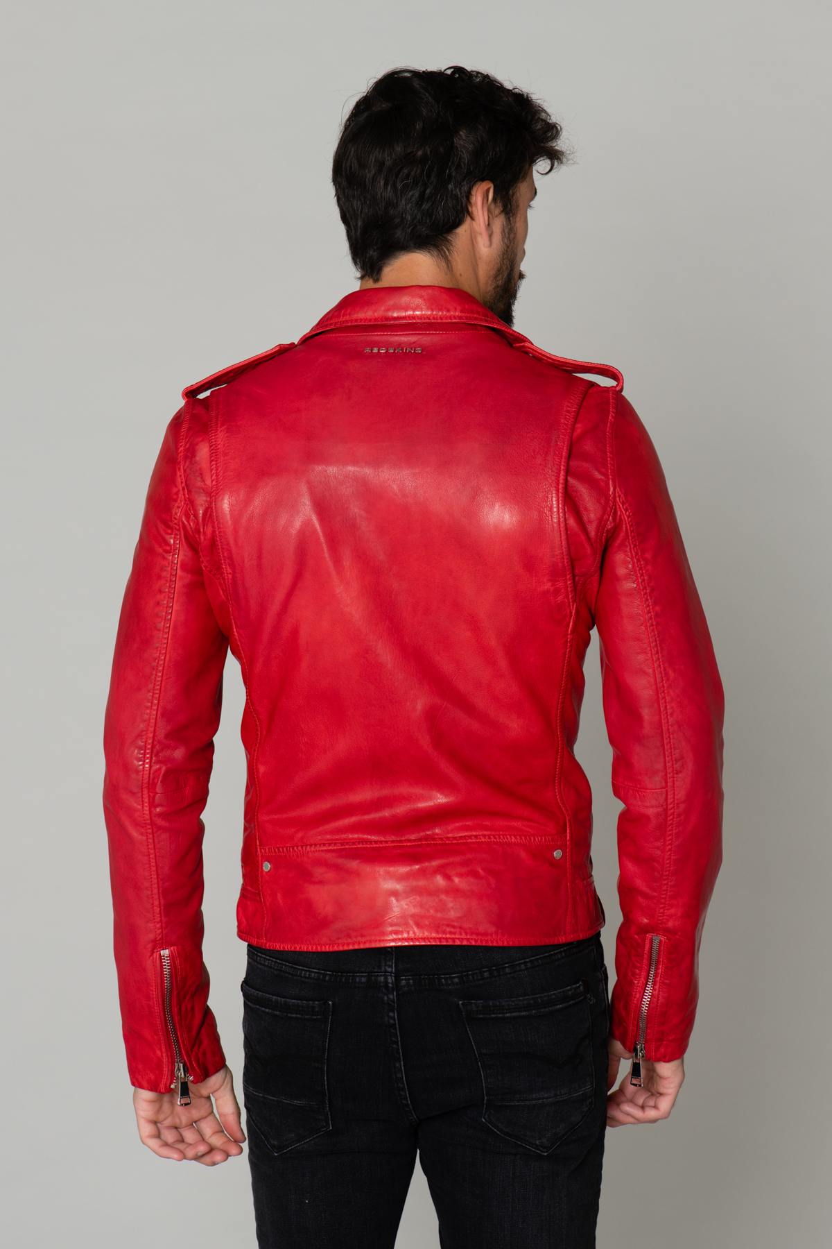 Men's red leather perfecto - Image n°4