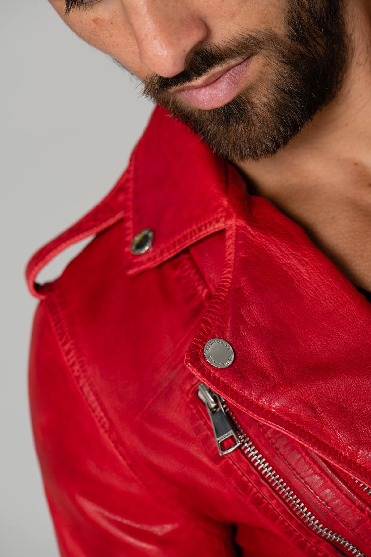 Men's red leather perfecto - Image n°6