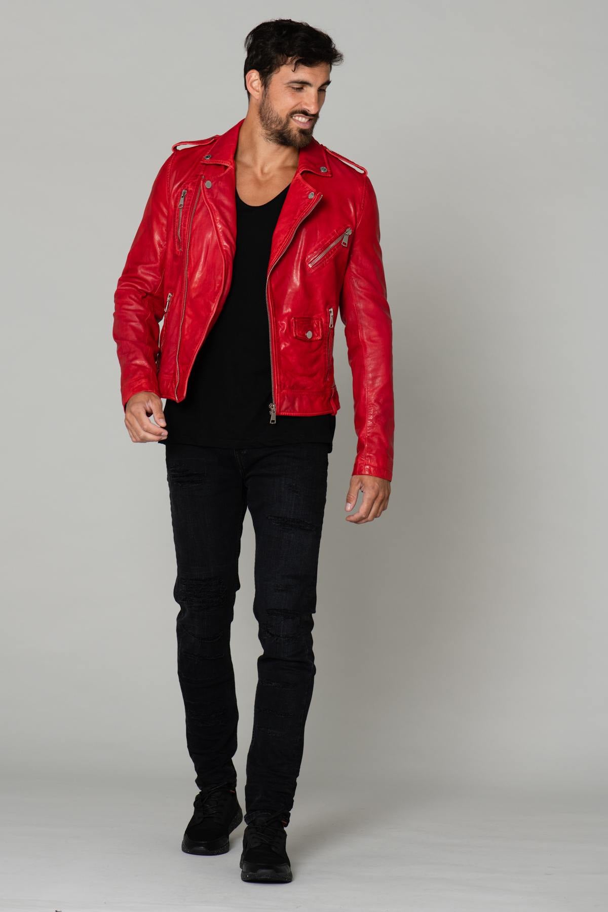 Men's red leather perfecto - Image n°2