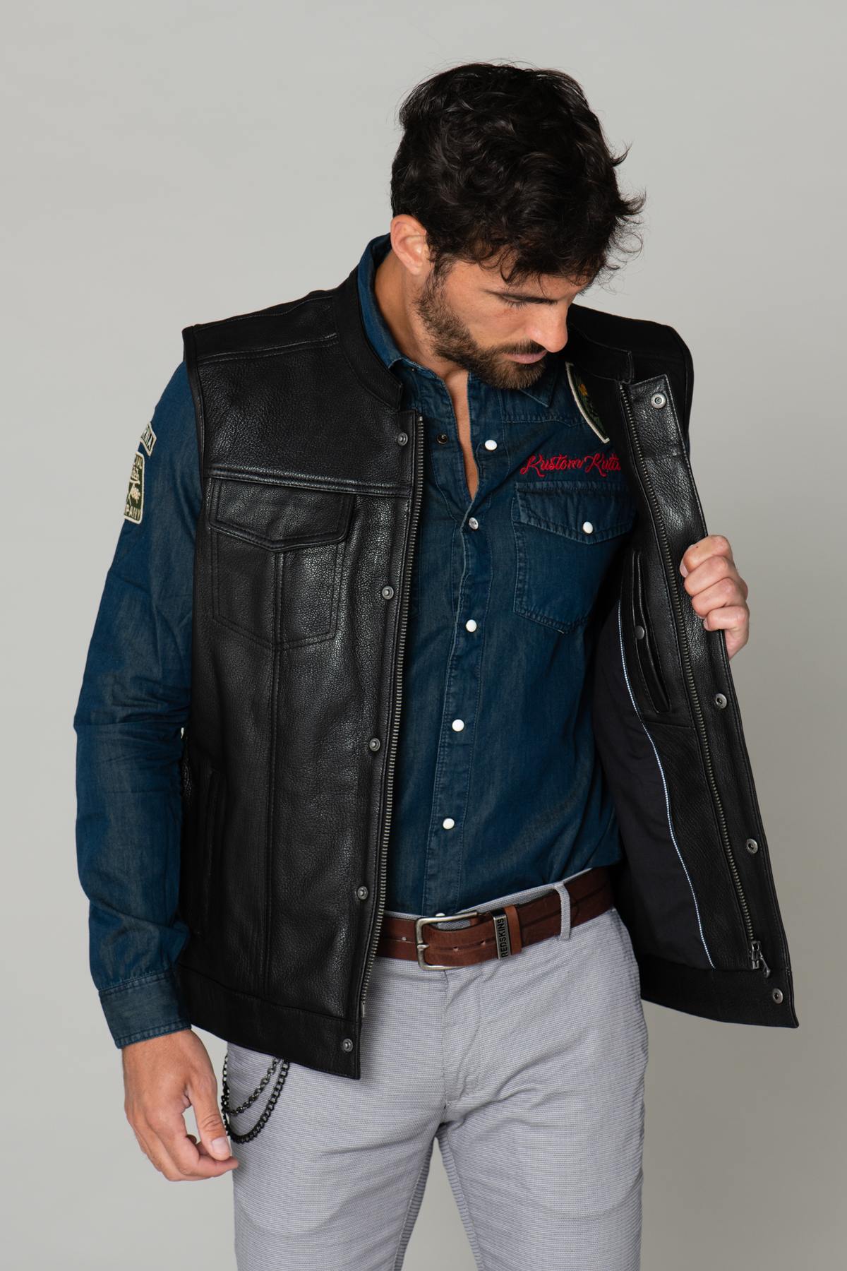 Cafe racer type leather biker vest - Image n°5