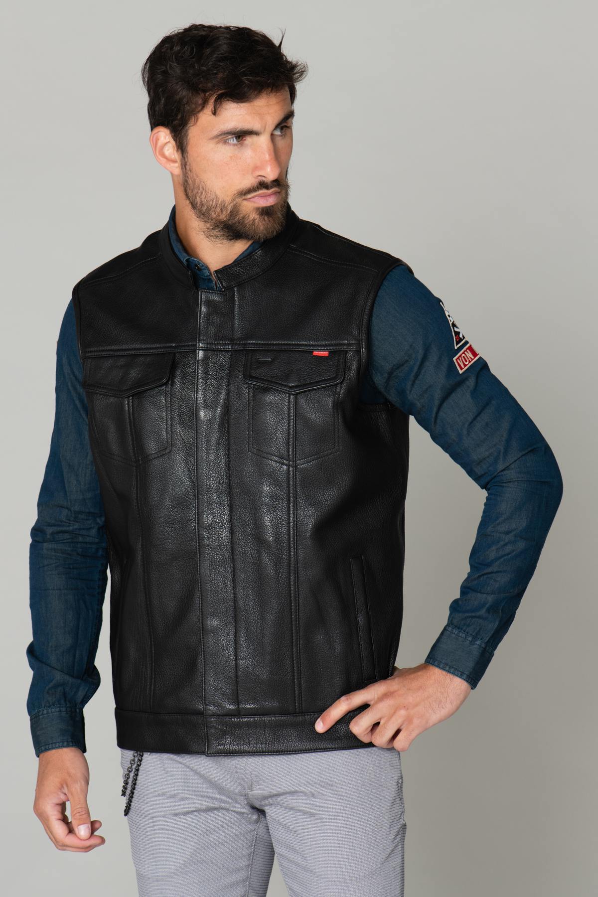 Cafe racer type leather biker vest - Image n°4