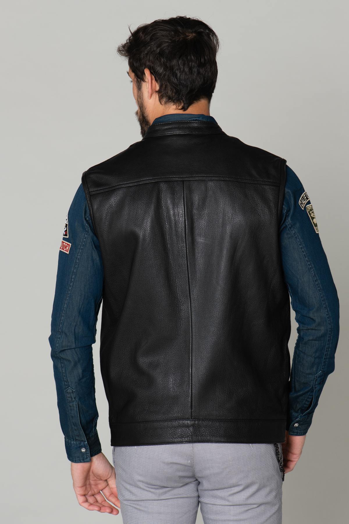 Cafe racer type leather biker vest - Image n°6