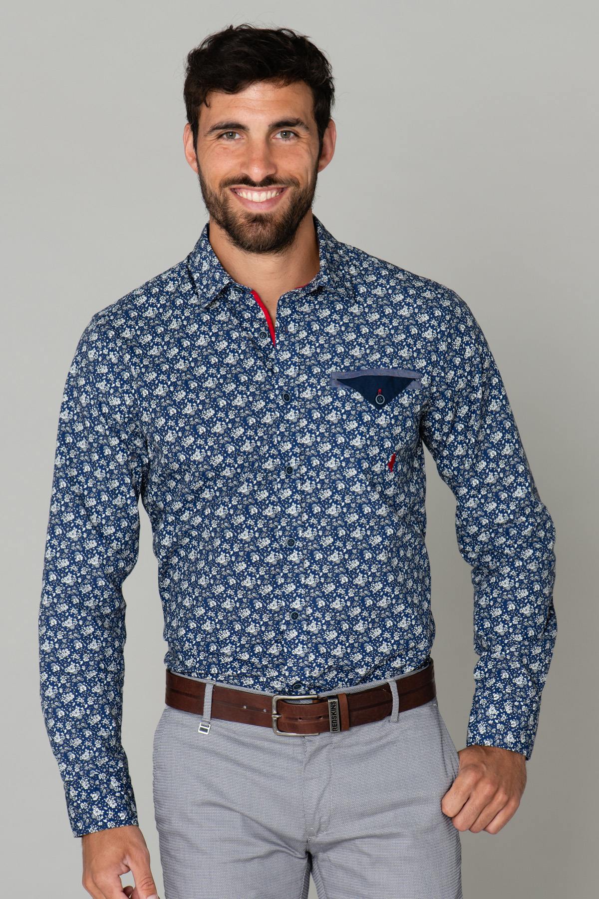 Men's blue shirt with white pattern - Image n°6