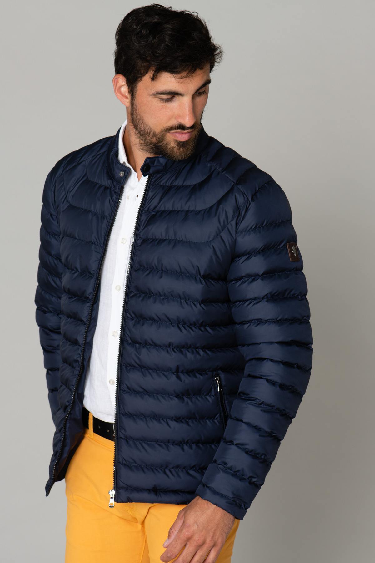 Fine navy blue down jacket - Image n°1