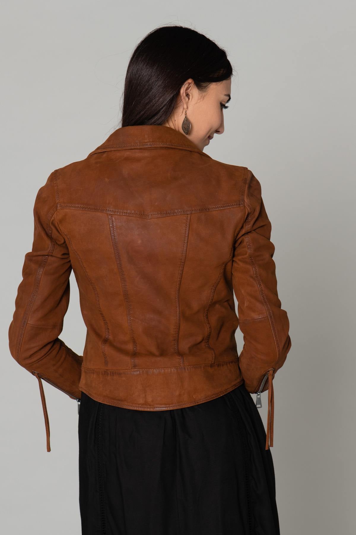 Brown suede leather Biker Jacket - Image n°8