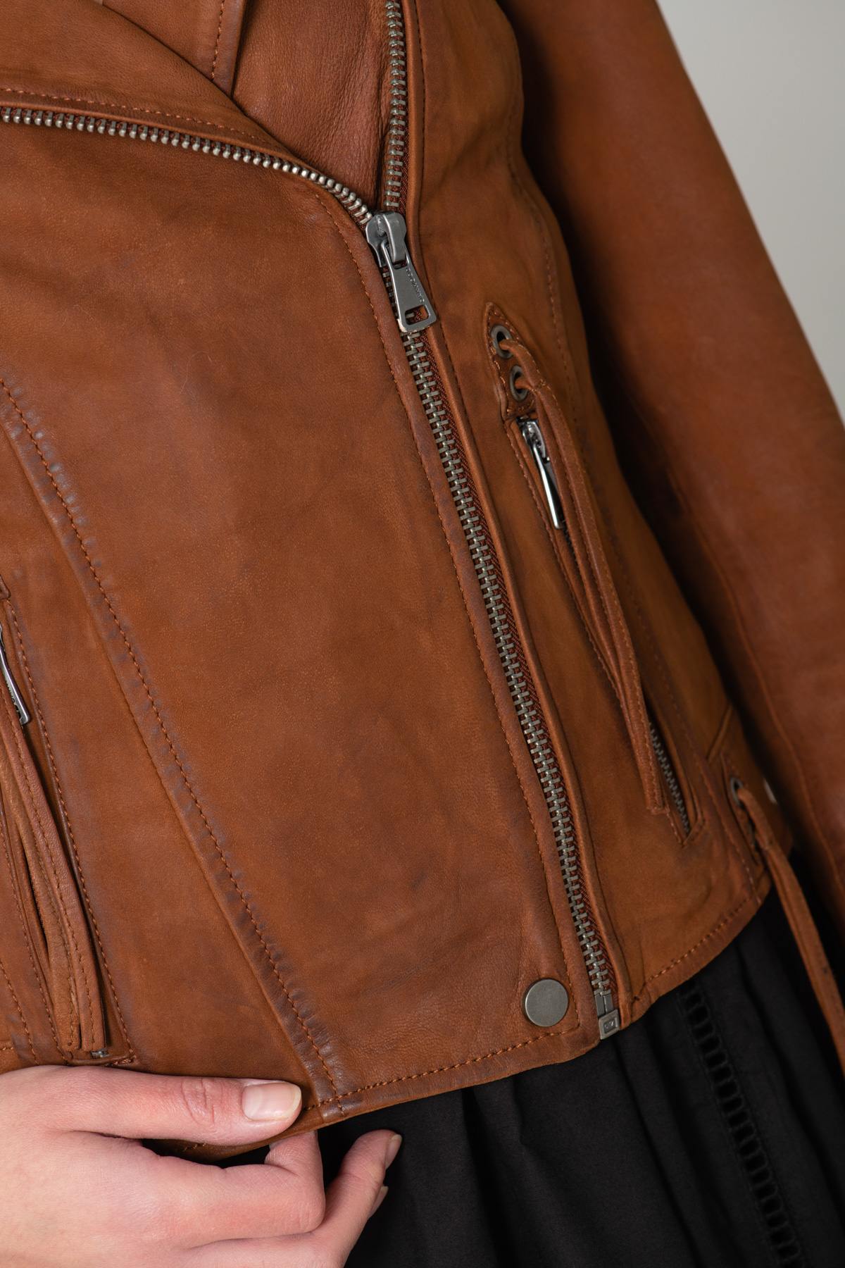 Brown suede leather Biker Jacket - Image n°6