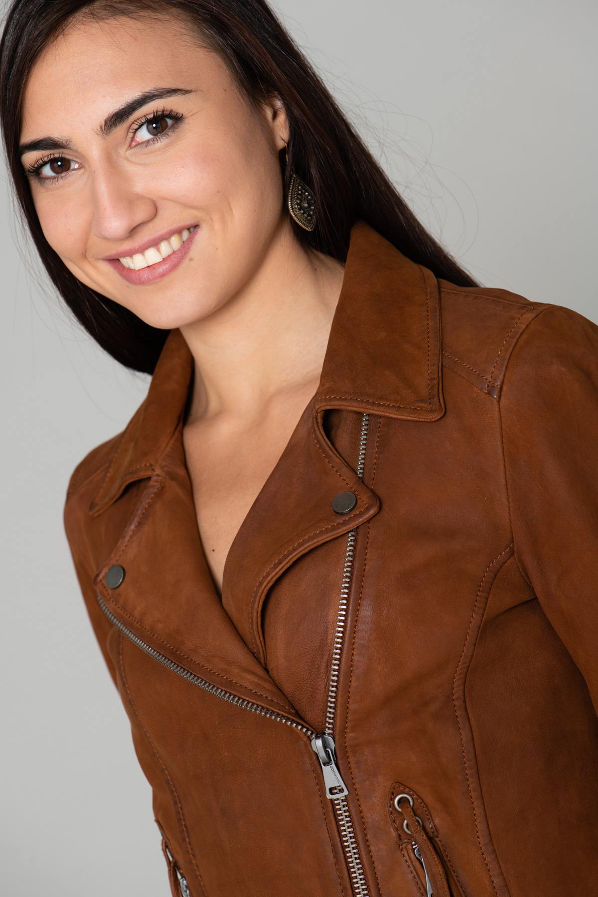 Brown suede leather Biker Jacket - Image n°5