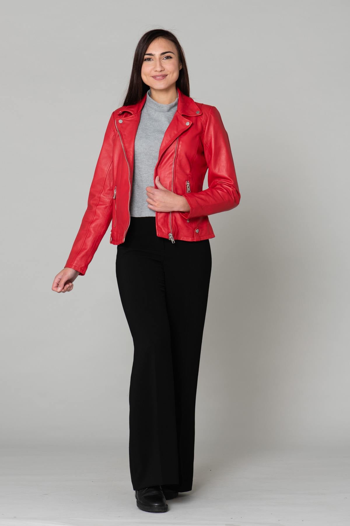 Women's red leather Biker Jacket - Image n°2