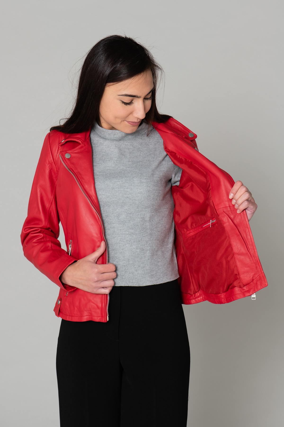 Women's red leather Biker Jacket - Image n°4