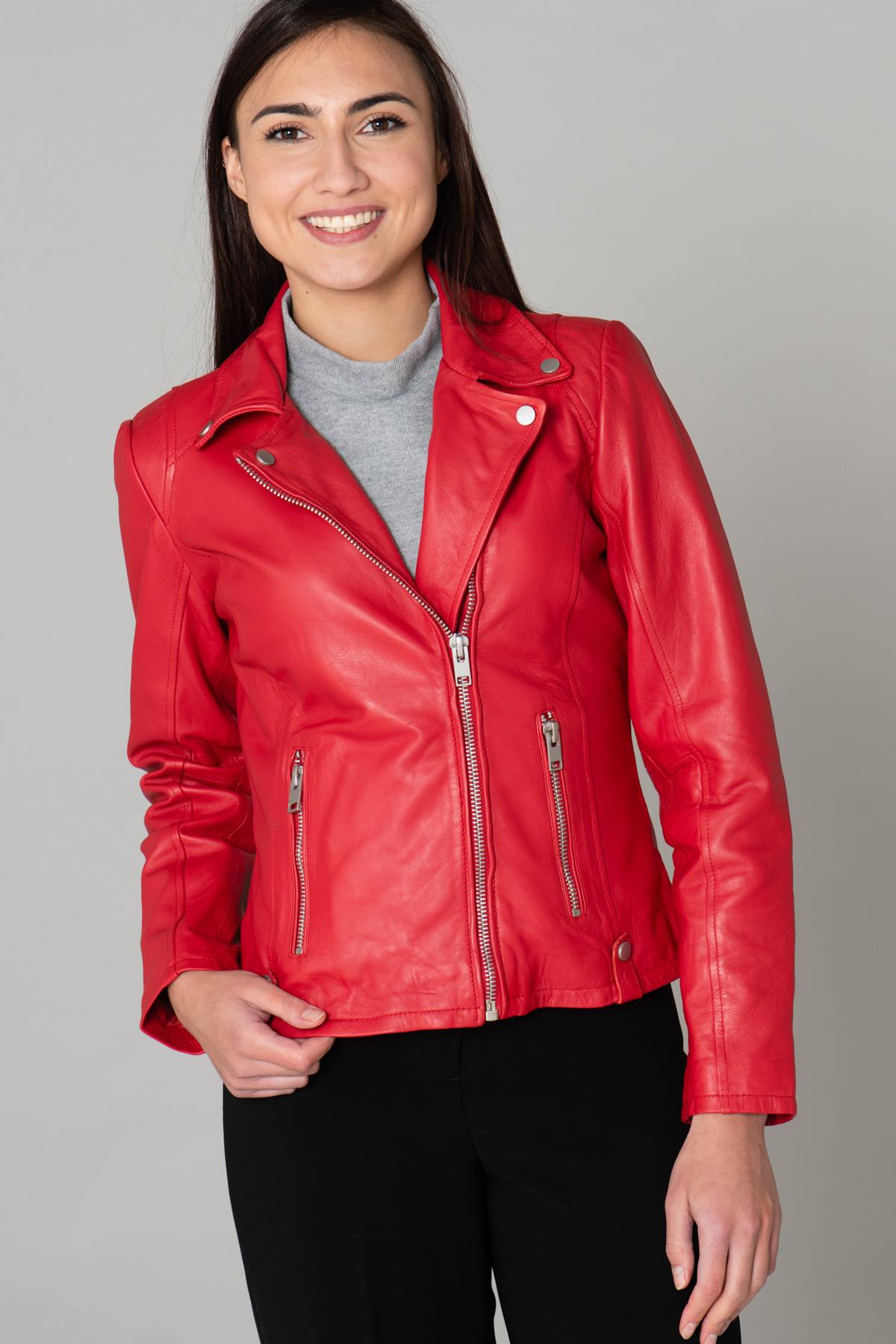 Women's red leather Biker Jacket - Image n°6