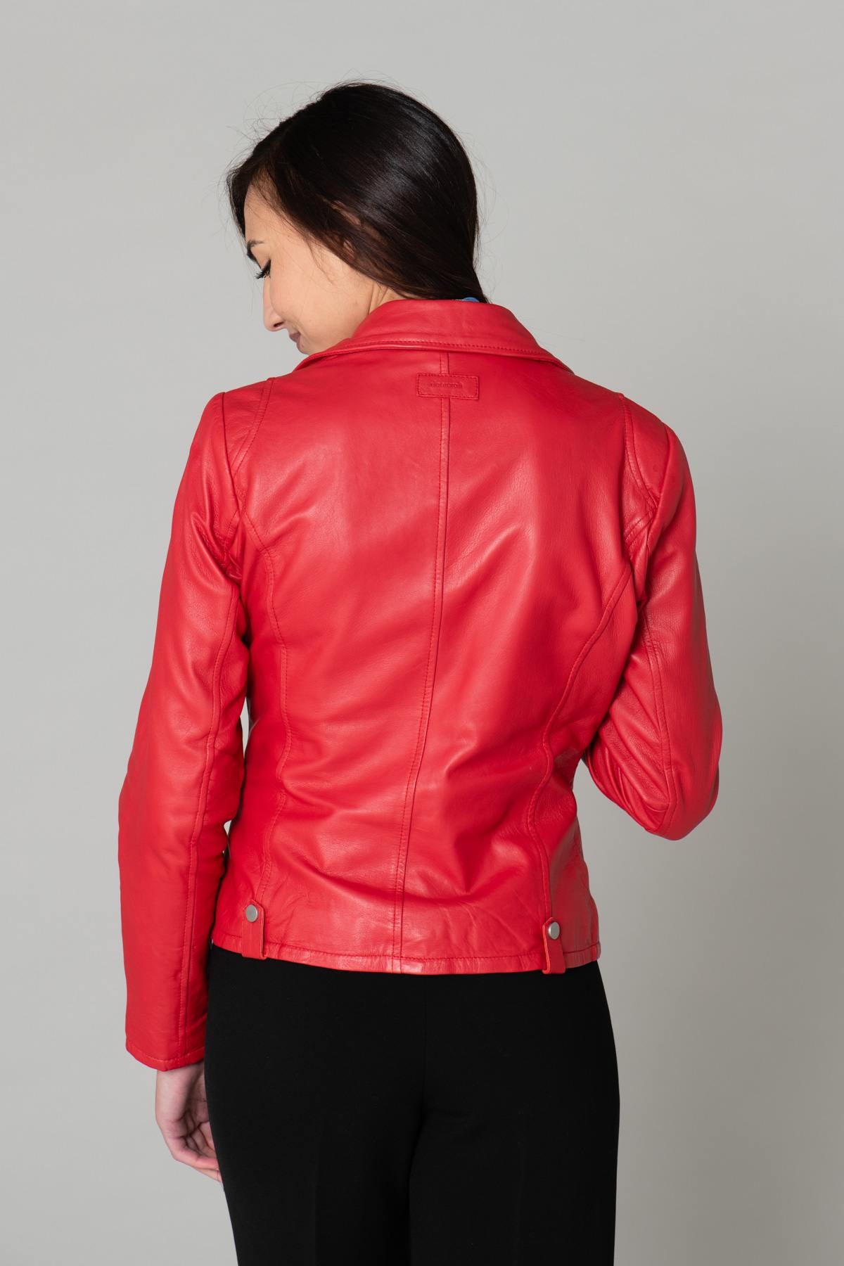 Women's red leather Biker Jacket - Image n°5