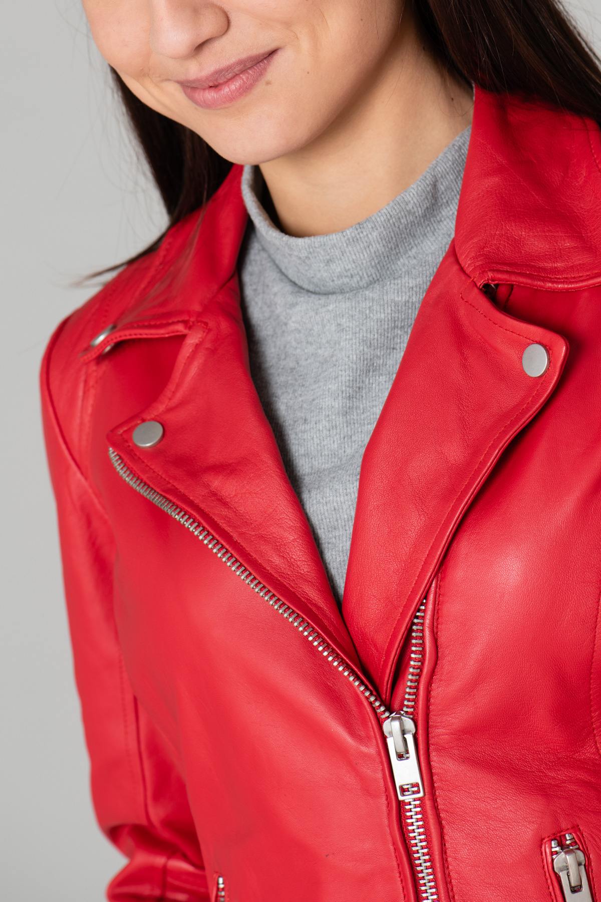 Women's red leather Biker Jacket - Image n°3