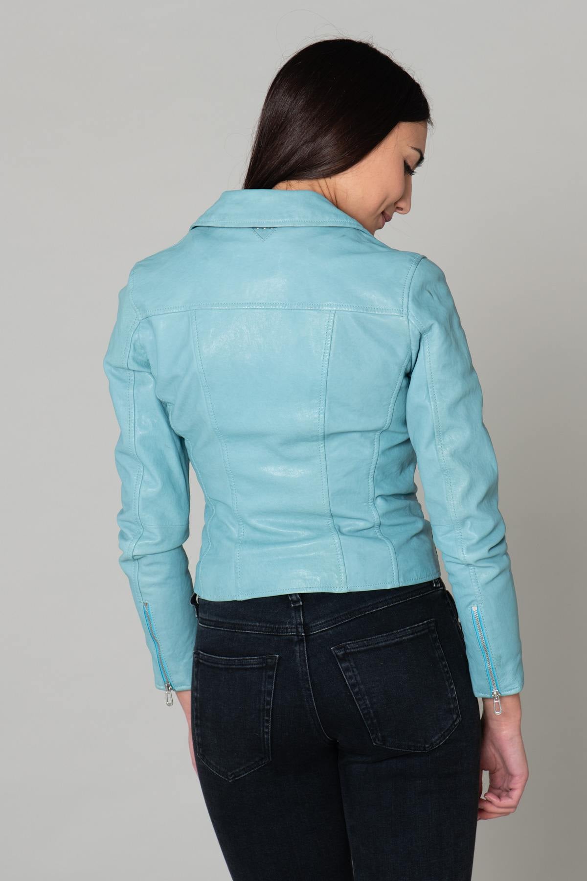 Biker Jacket in light blue lambskin - Image n°6