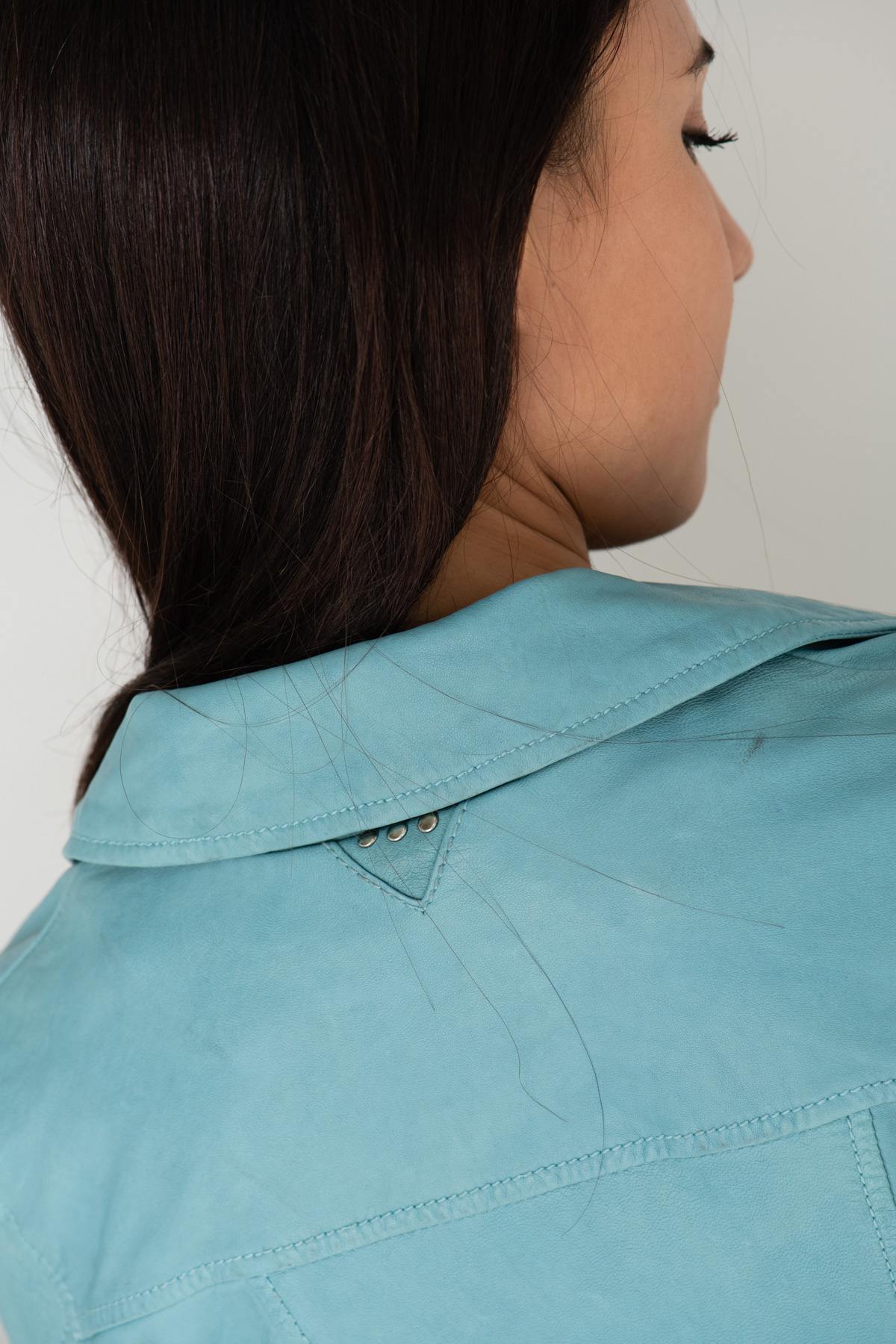 Biker Jacket in light blue lambskin - Image n°8