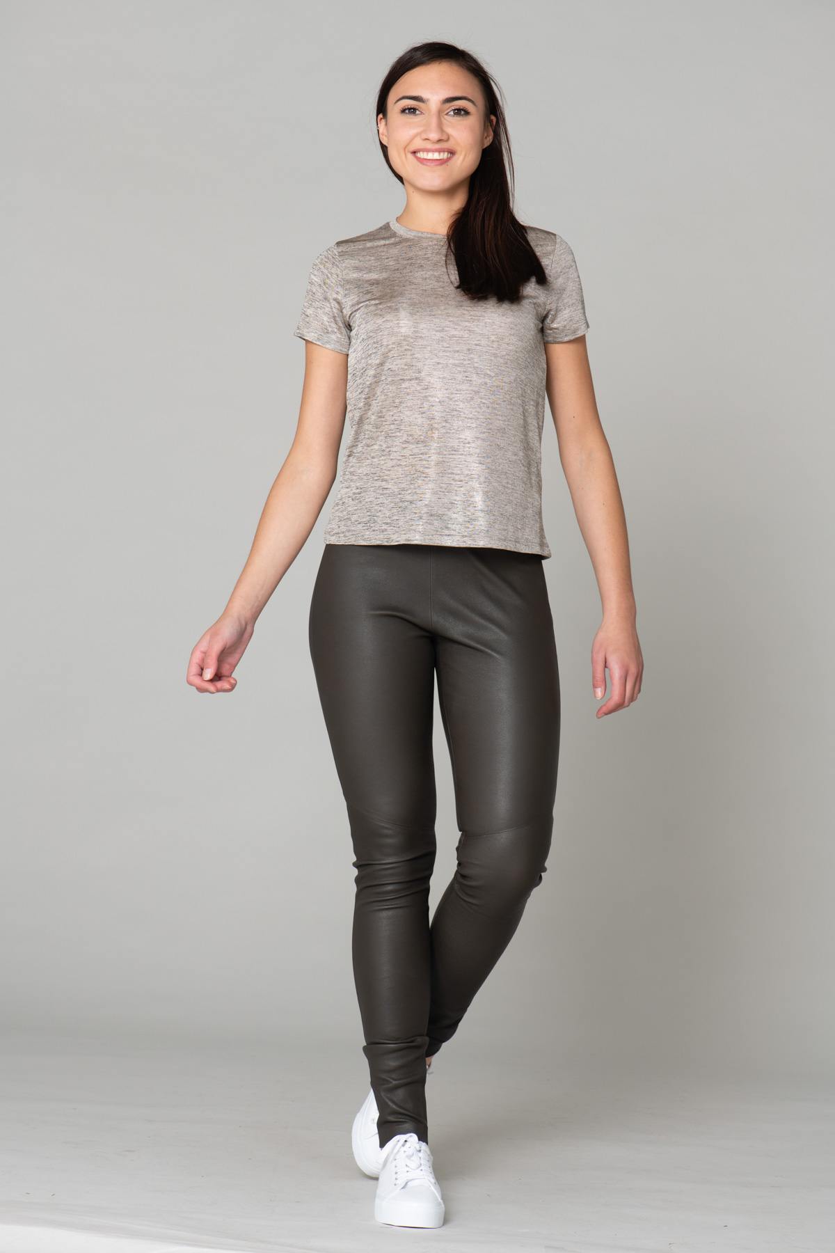 Olive green shiny leather pants - Image n°3