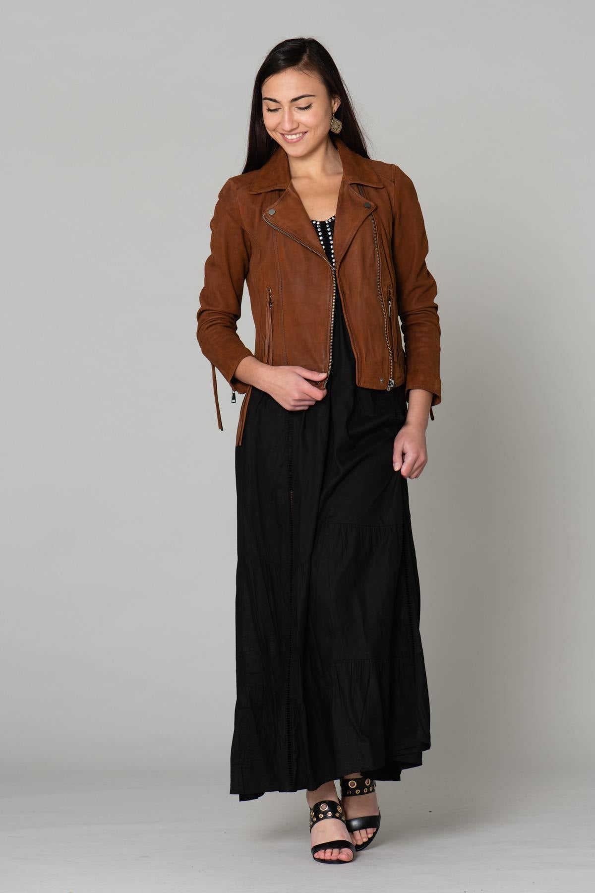 Brown suede leather Biker Jacket - Image n°2