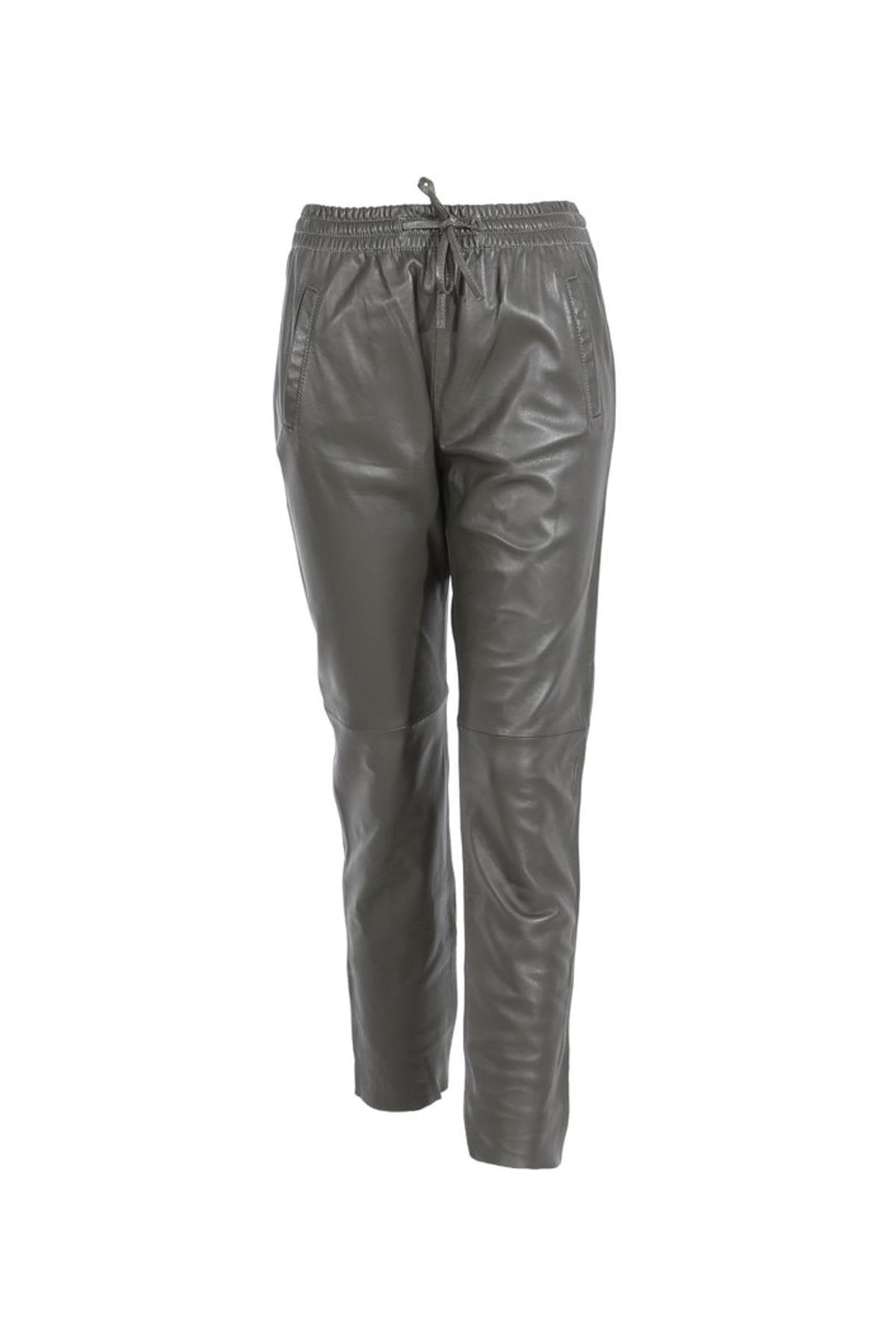 Khaki leather jogger pants - Image n°7