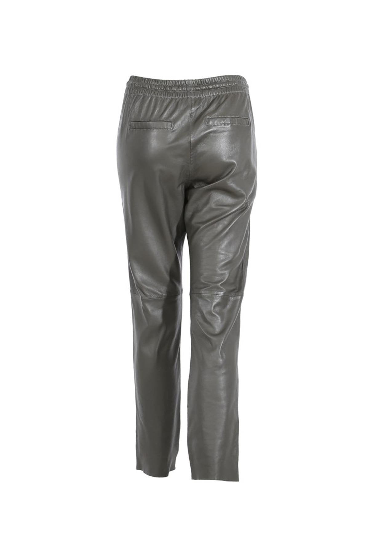 Khaki leather jogger pants - Image n°9