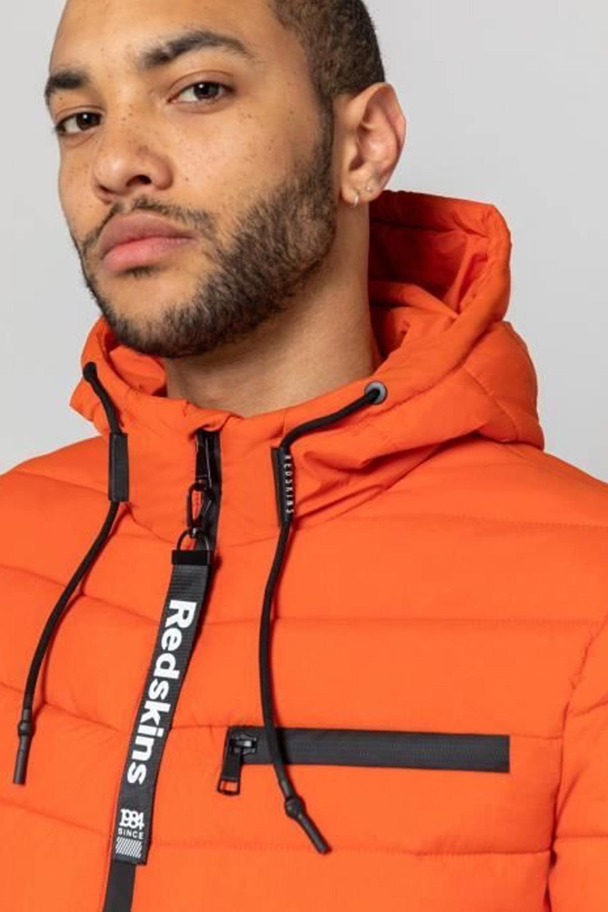 Orange textile down jacket for men - Image n°3