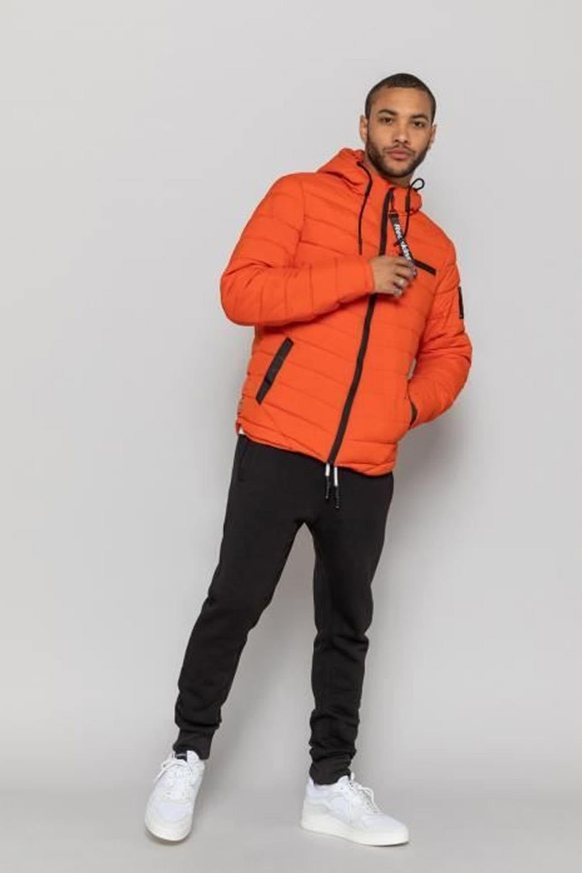 Orange textile down jacket for men - Image n°2