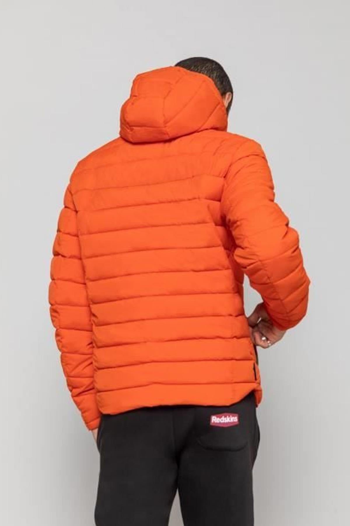 Orange textile down jacket for men - Image n°4