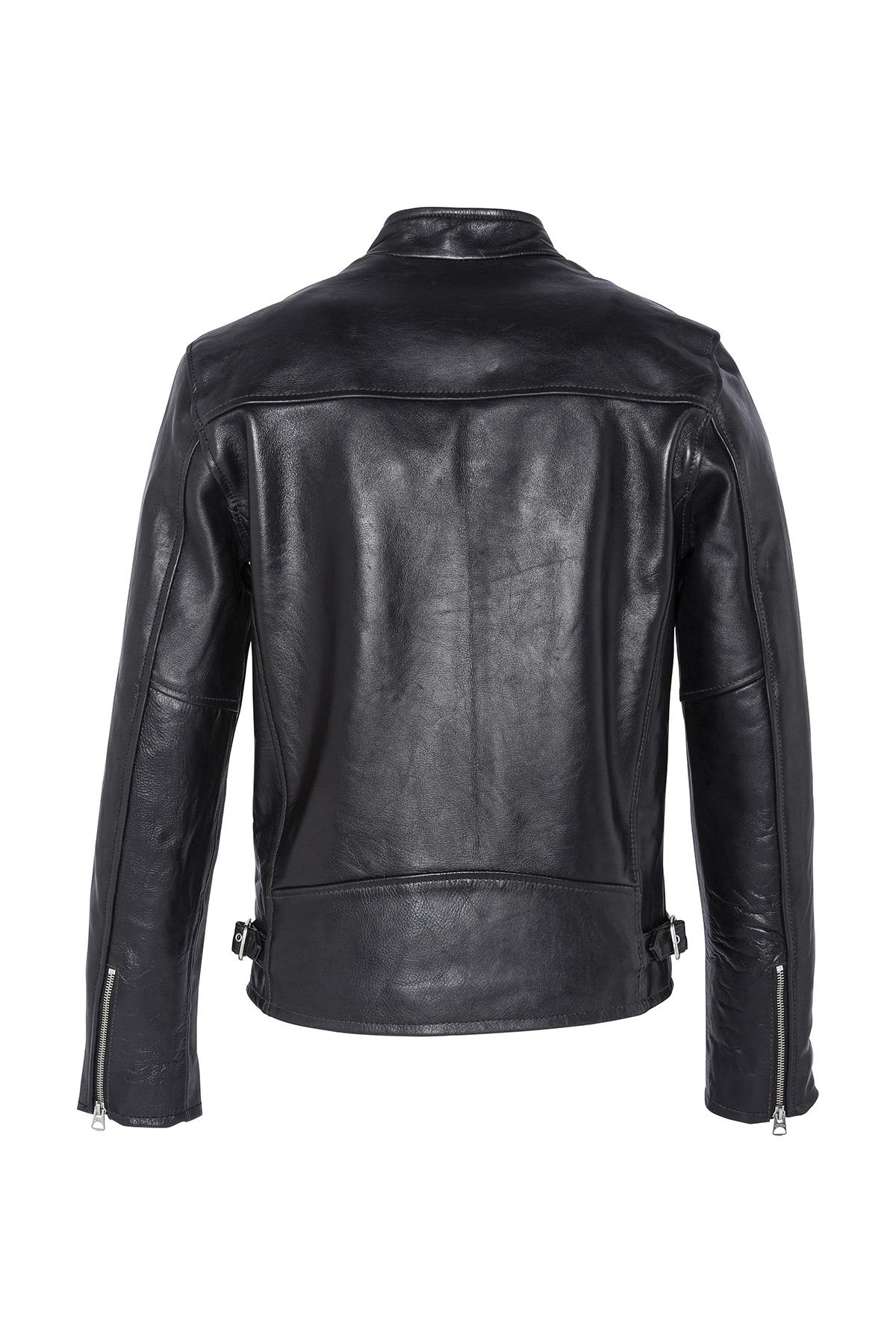 Large size cowhide leather jacket - Image n°4