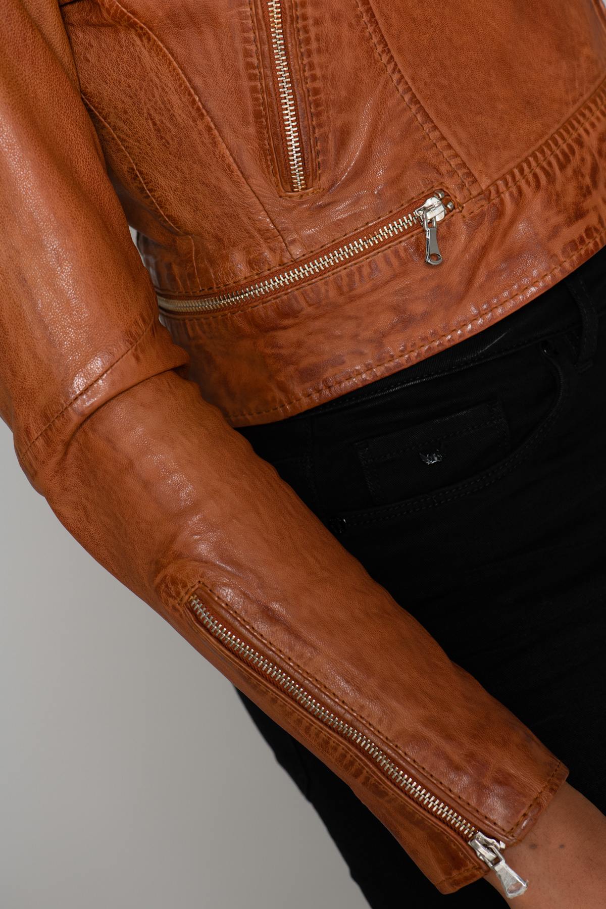 Women's cognac-colored perfecto - Image n°8