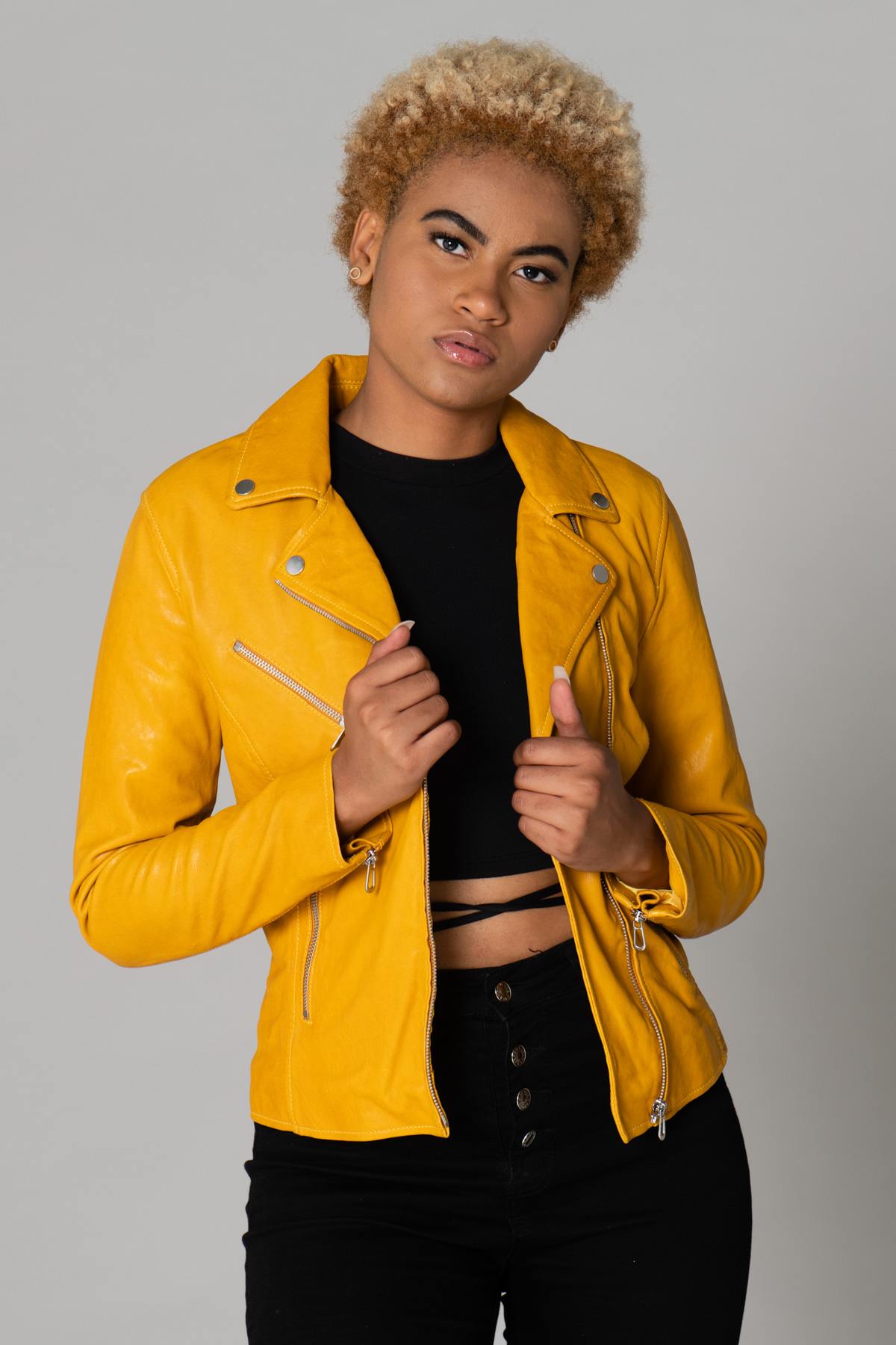 Yellow lambskin Biker Jacket - Image n°2