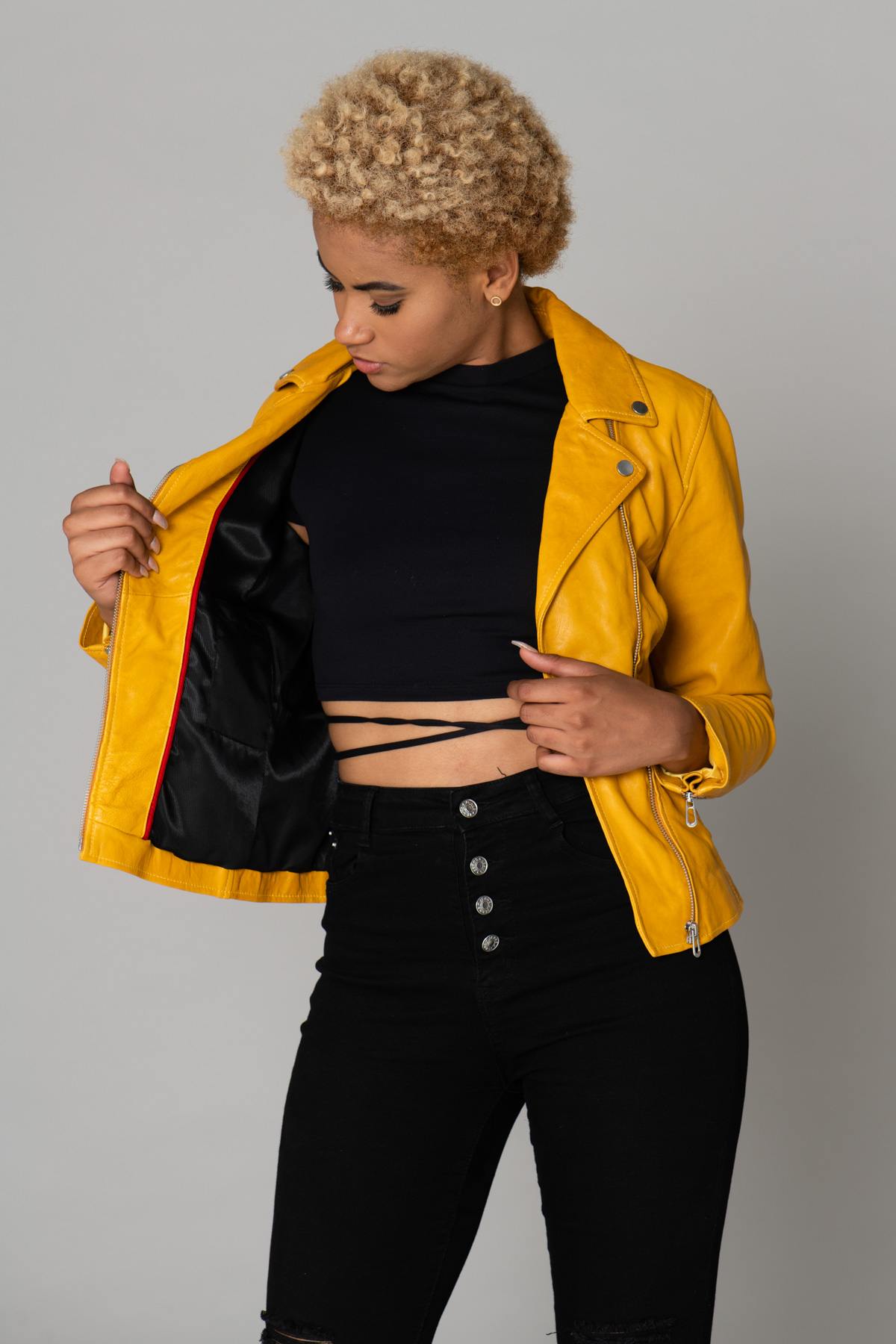 Yellow lambskin Biker Jacket - Image n°5