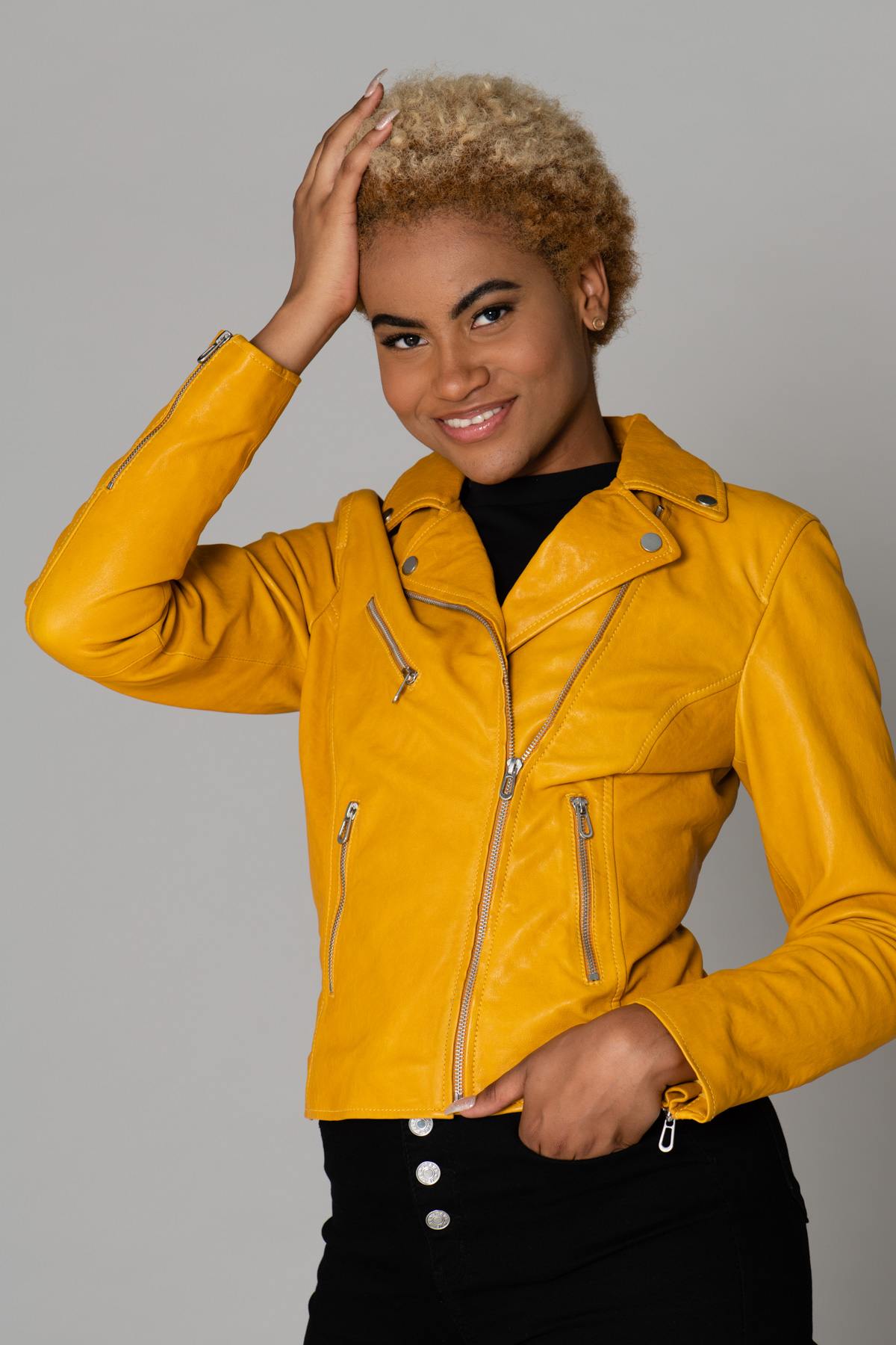 Yellow lambskin Biker Jacket - Image n°1