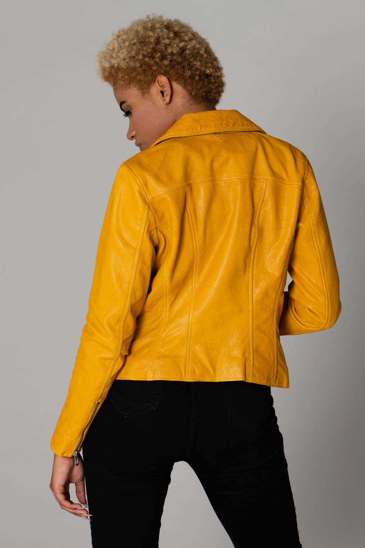 Yellow lambskin Biker Jacket - Image n°6