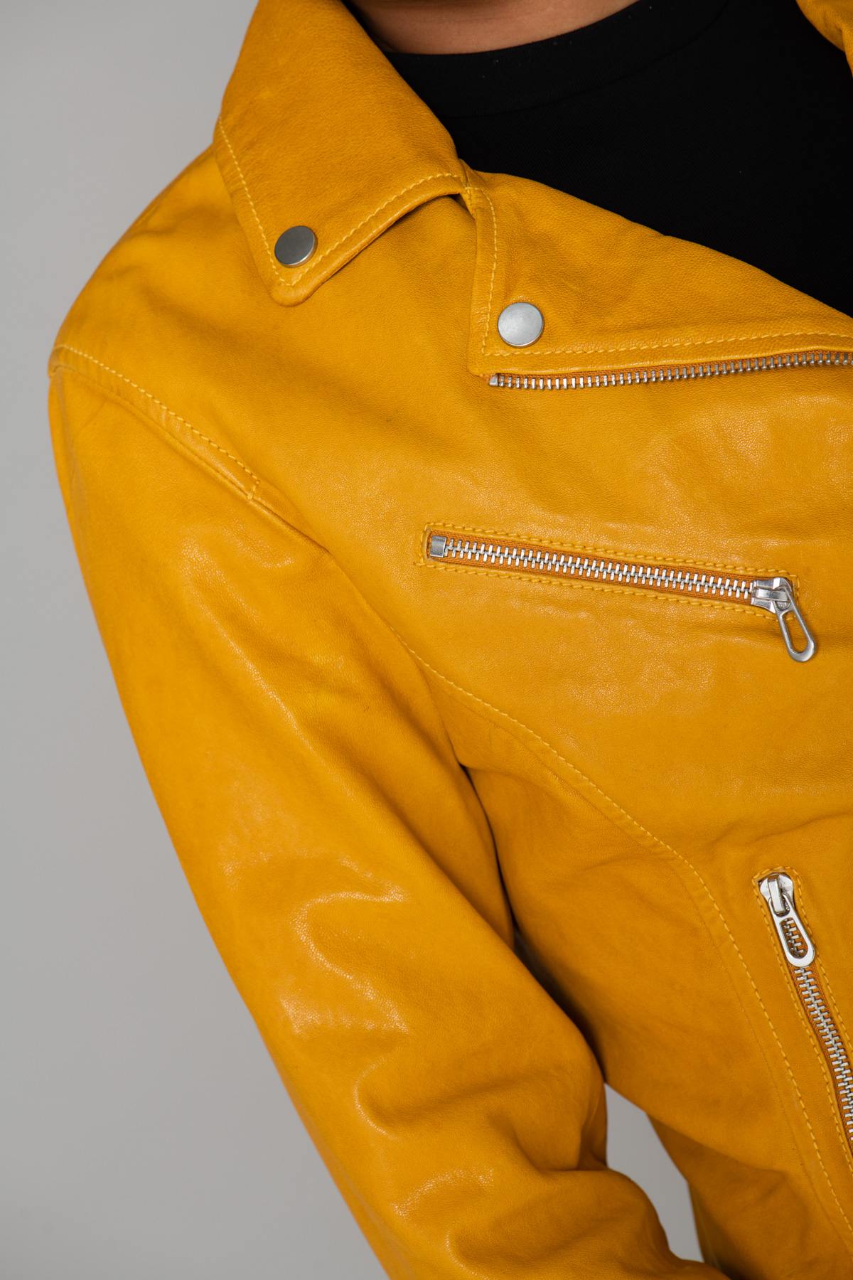 Yellow lambskin Biker Jacket - Image n°7