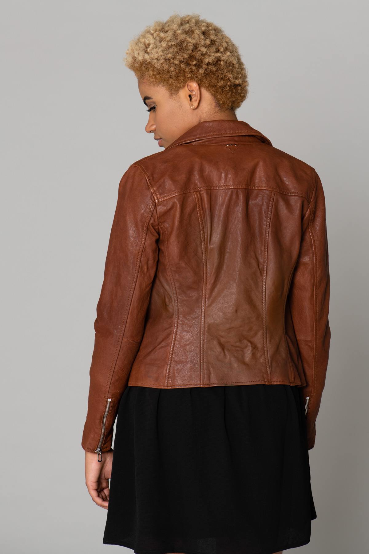 Women's cognac-colored perfecto - Image n°8