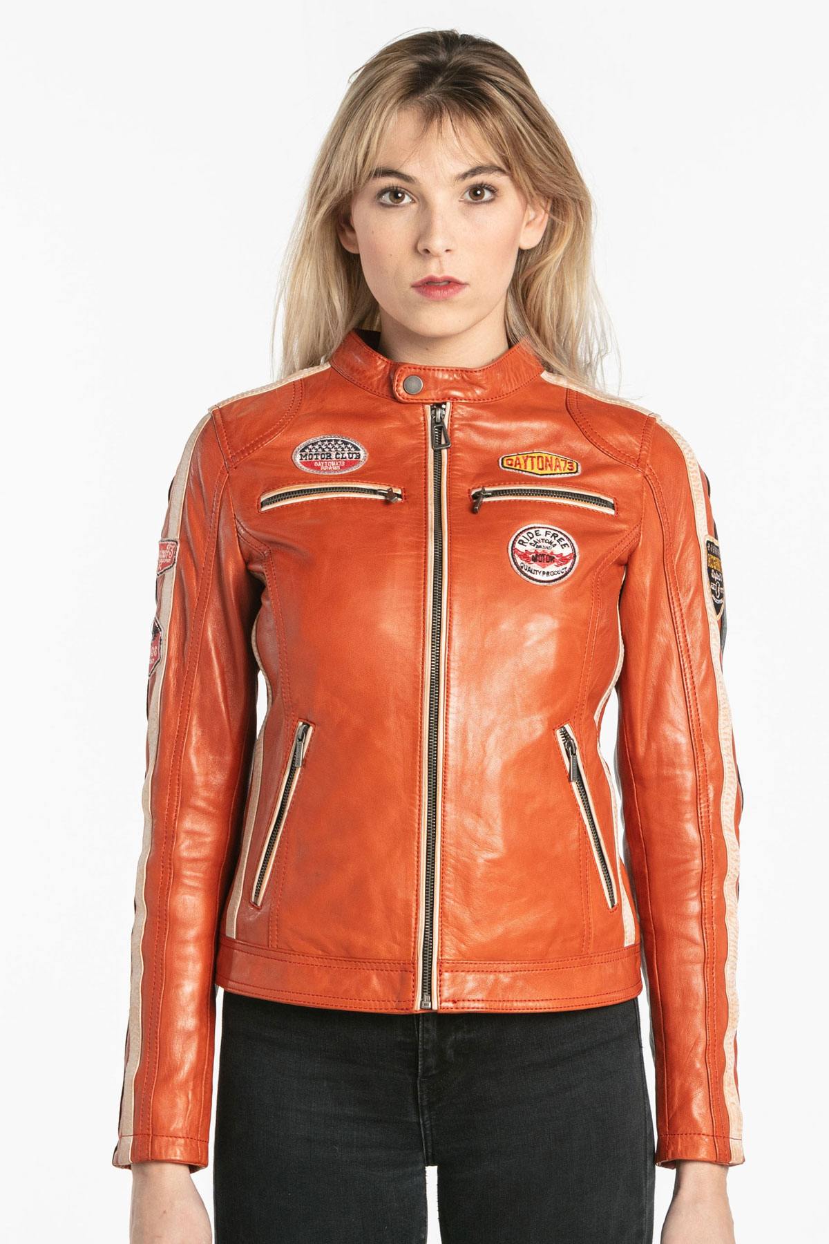 Women's orange rider jacket - Image n°3