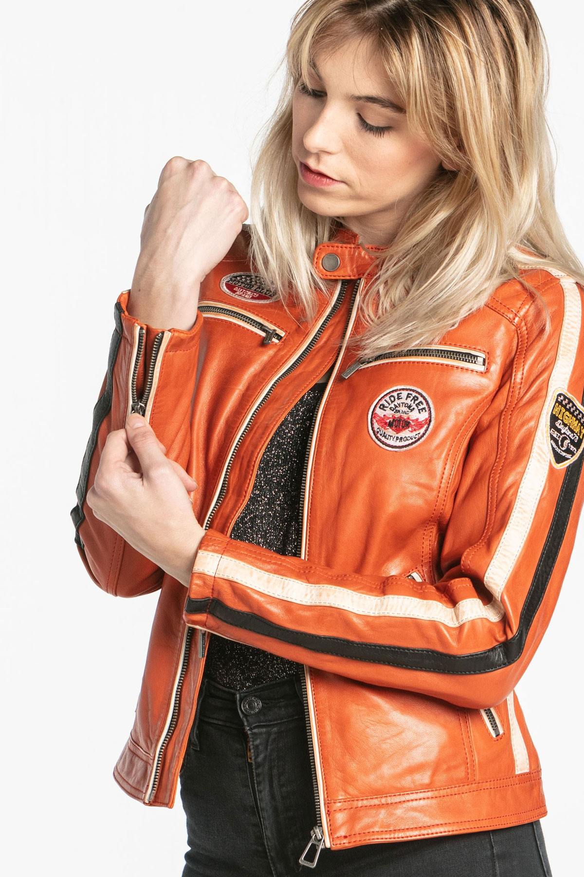 Women's orange rider jacket - Image n°2