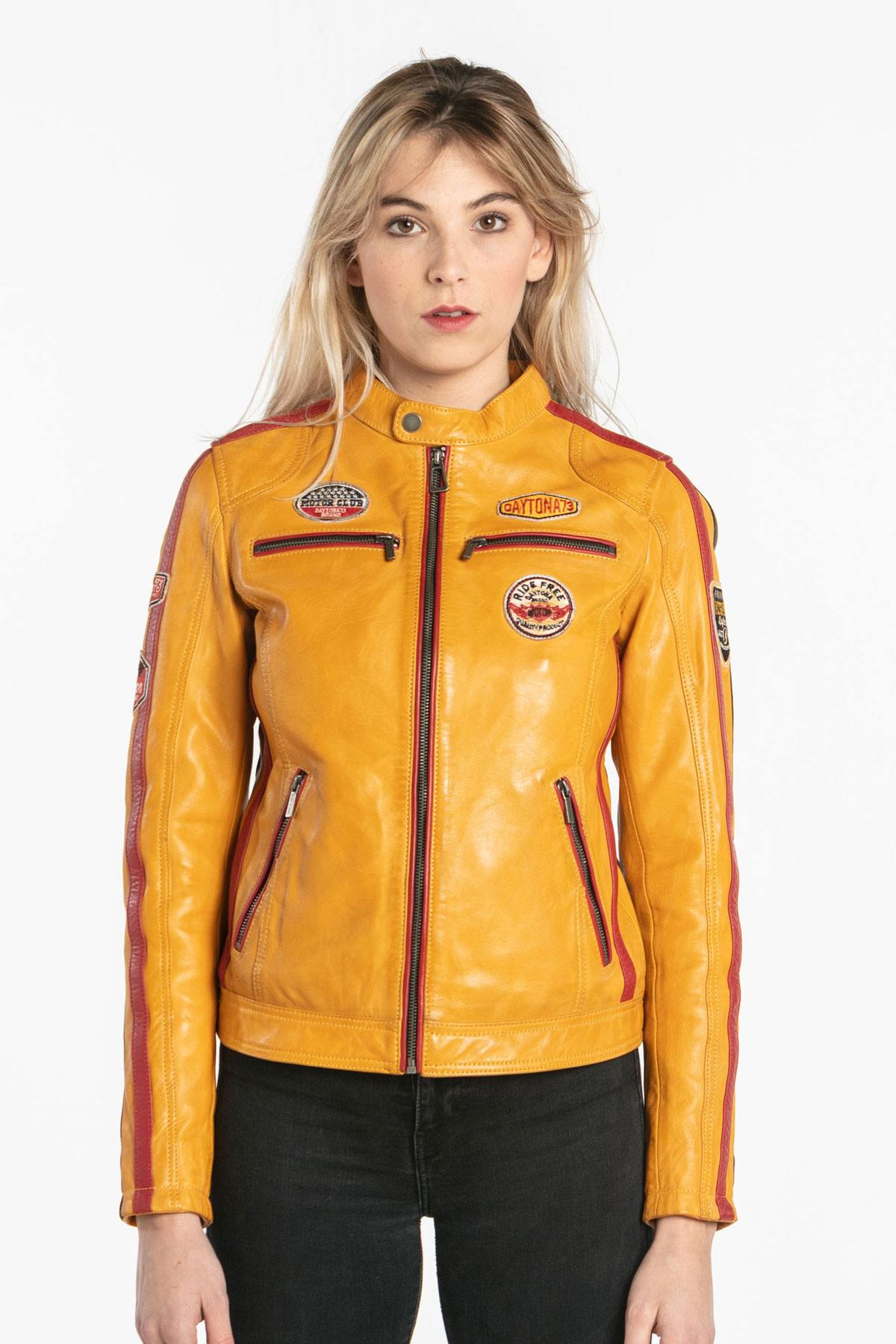 Yellow leather biker jacket - Image n°4