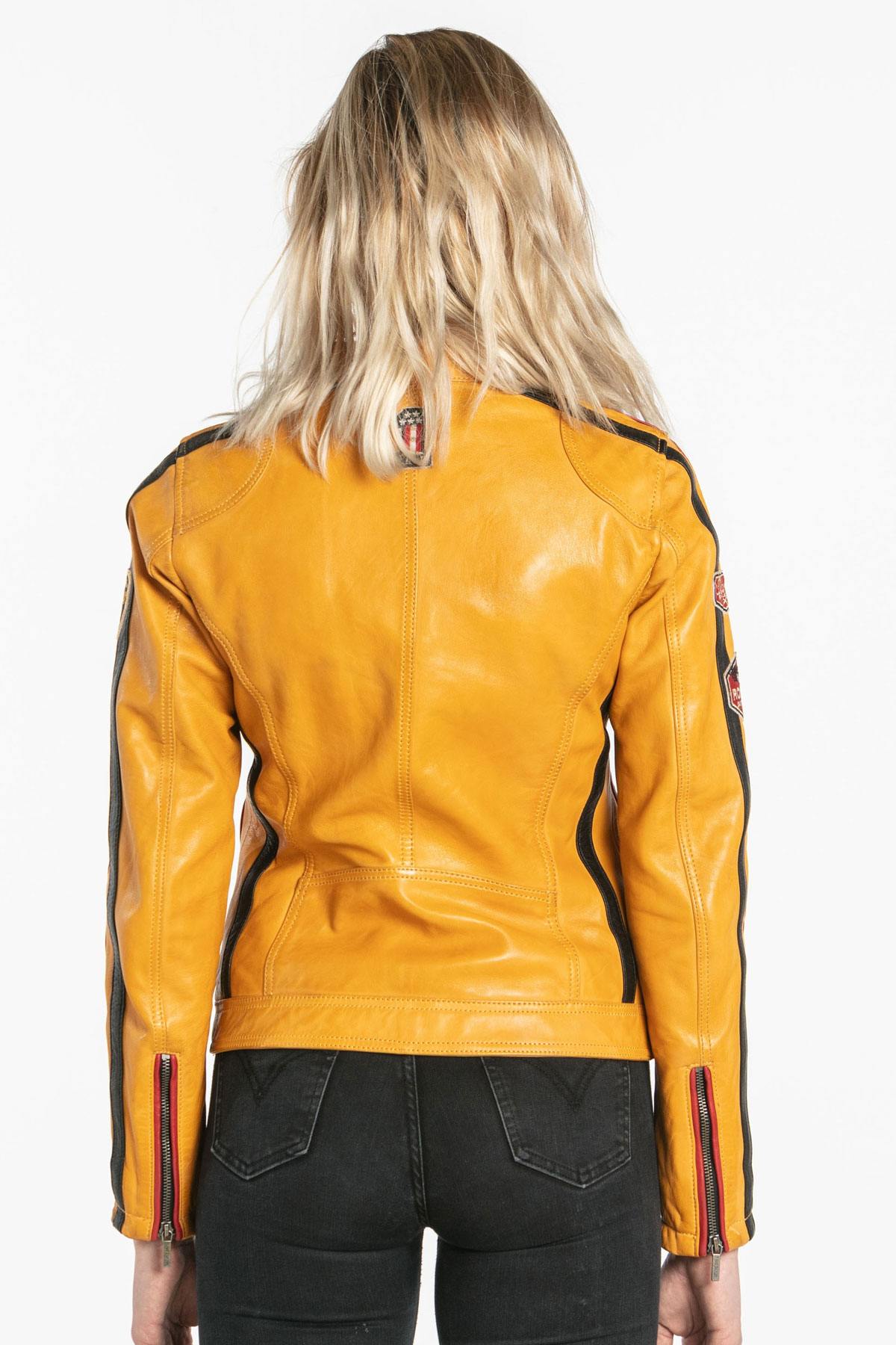 Yellow leather biker jacket - Image n°6