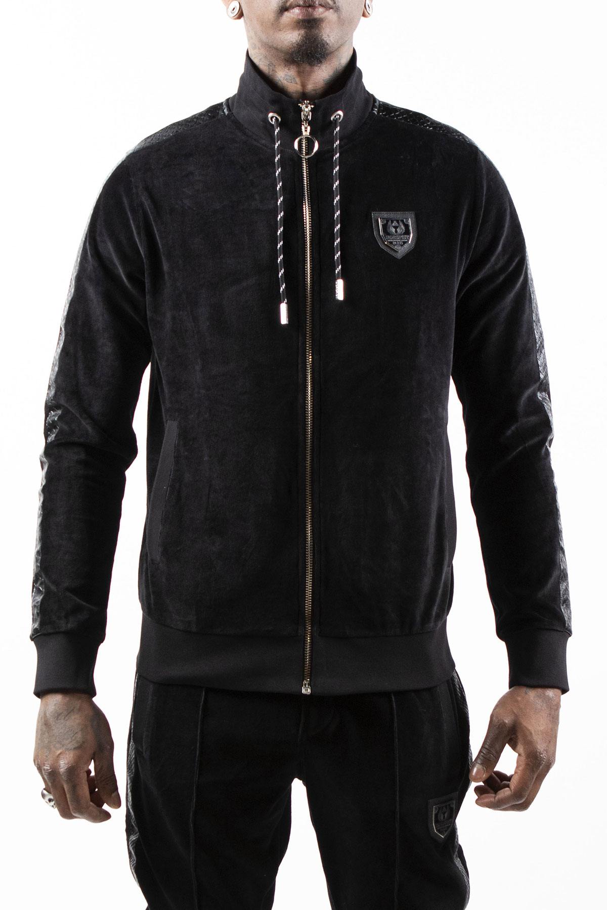 Black sportswear jacket with python effect band - Image n°1