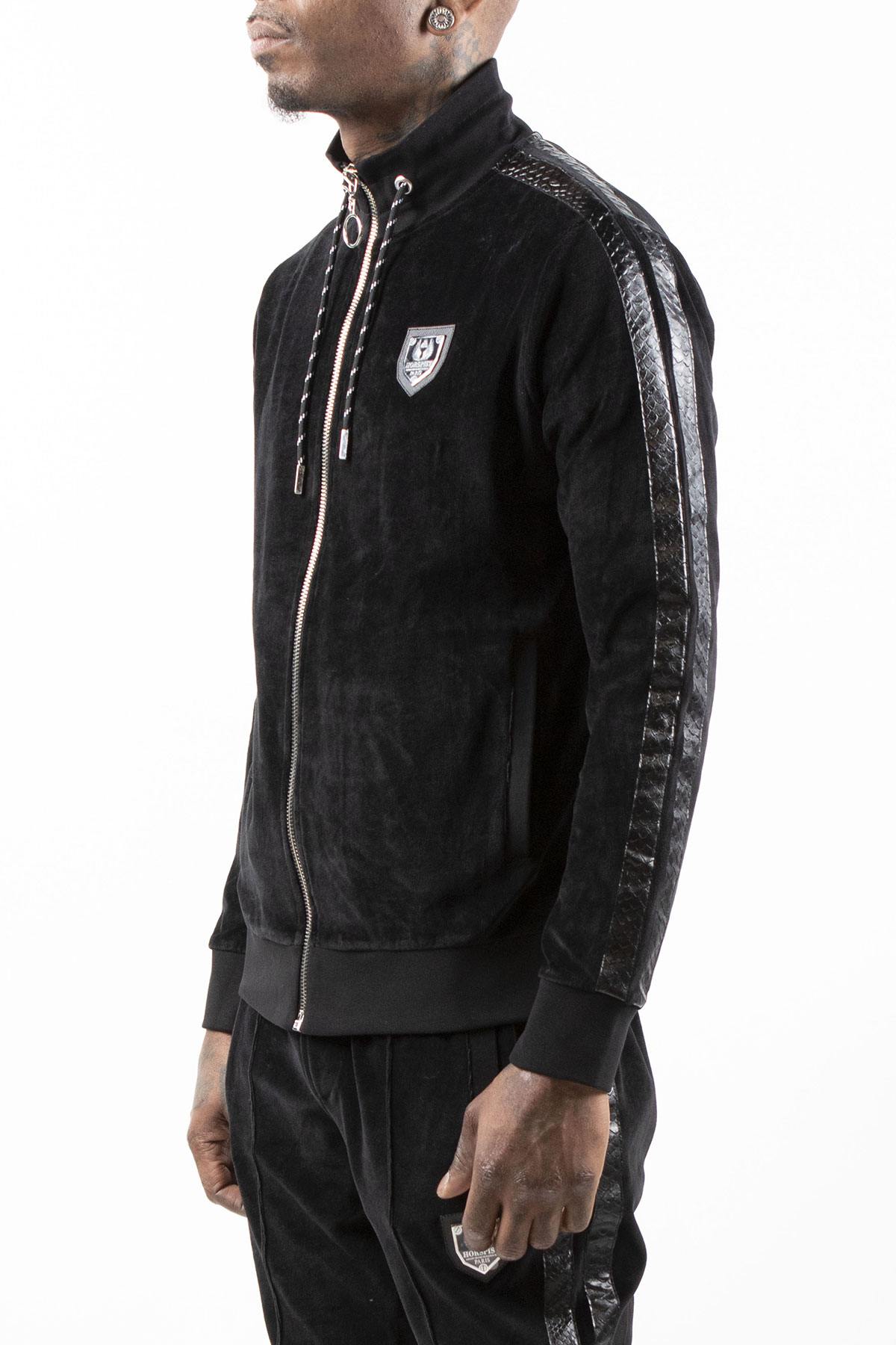 Black sportswear jacket with python effect band - Image n°2