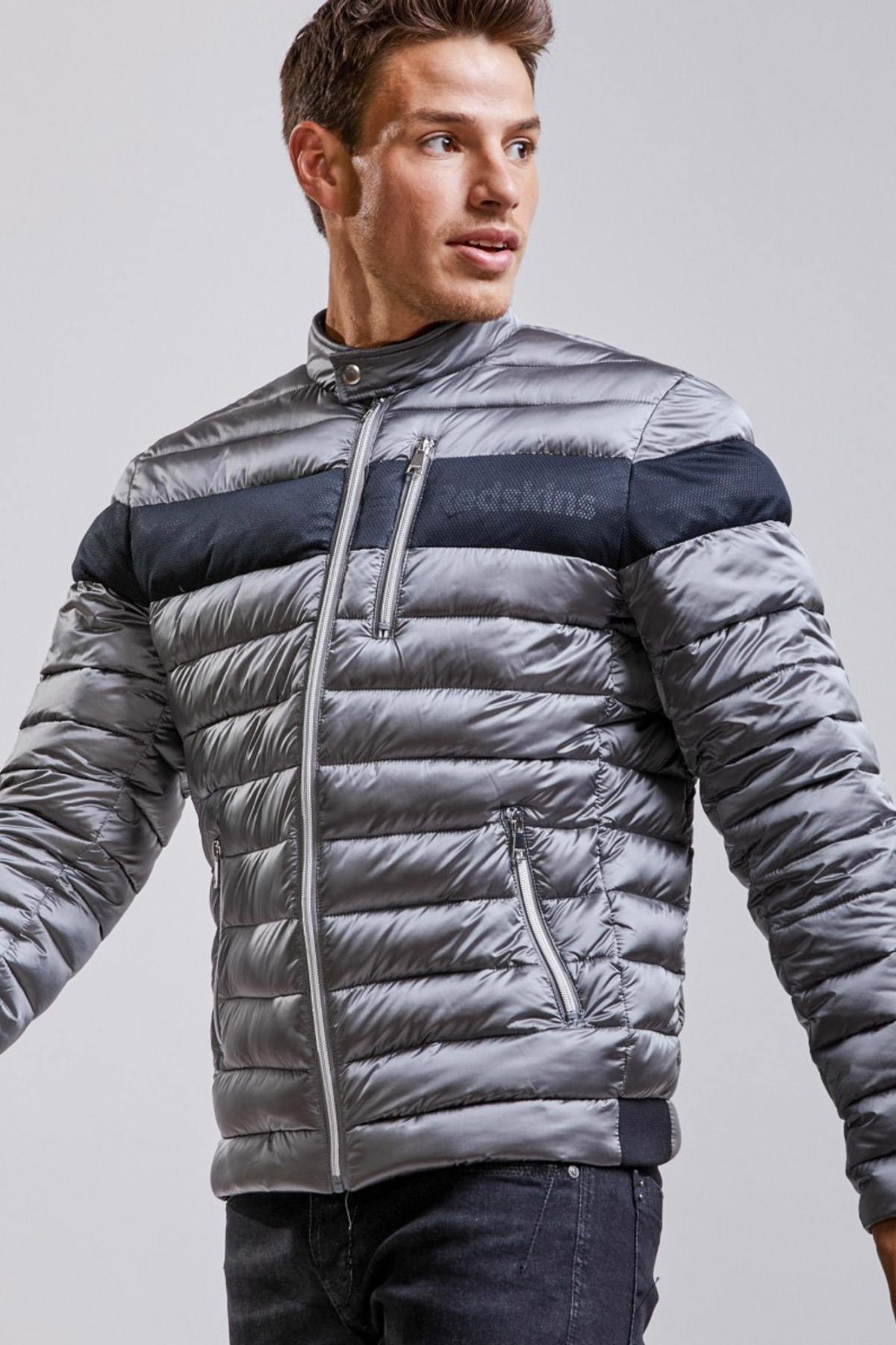 Gray nylon down jacket - Image n°1