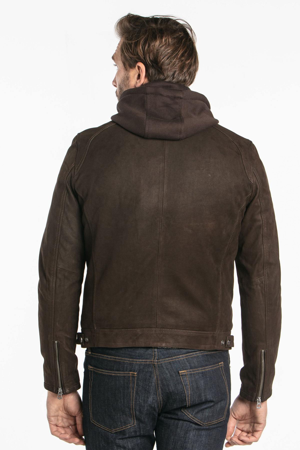 Cowhide leather jacket with hood - Image n°5