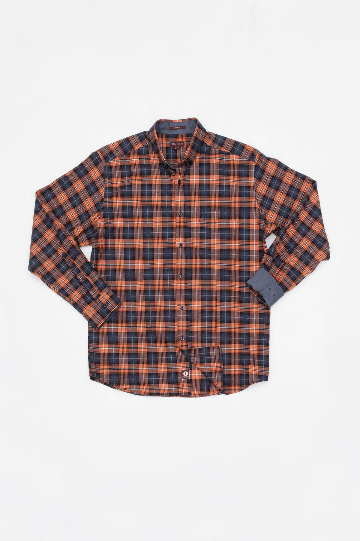 Men's orange checked shirt - Image n°1