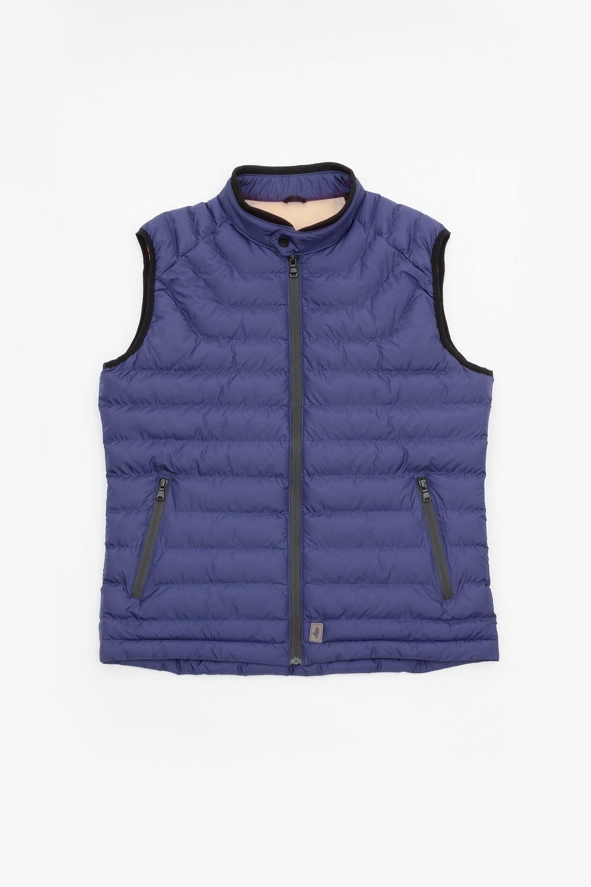 Blue sleeveless down jacket - Image n°1