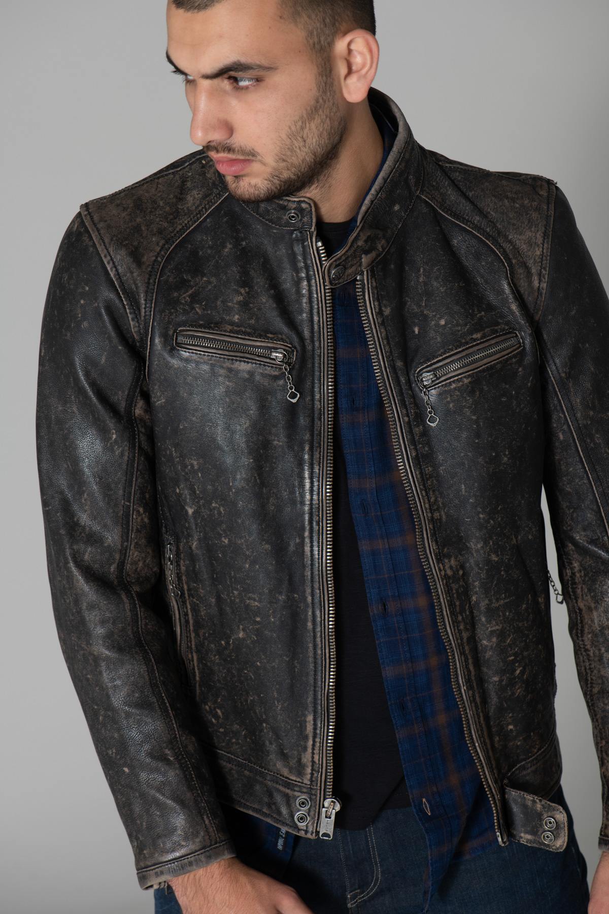 Vintage Biker Collar Jacket - Image n°1