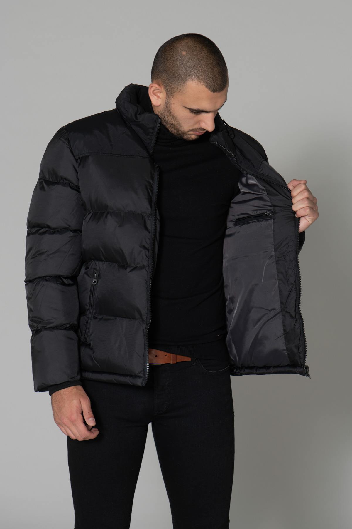 Black nylon down jacket for men - Image n°6