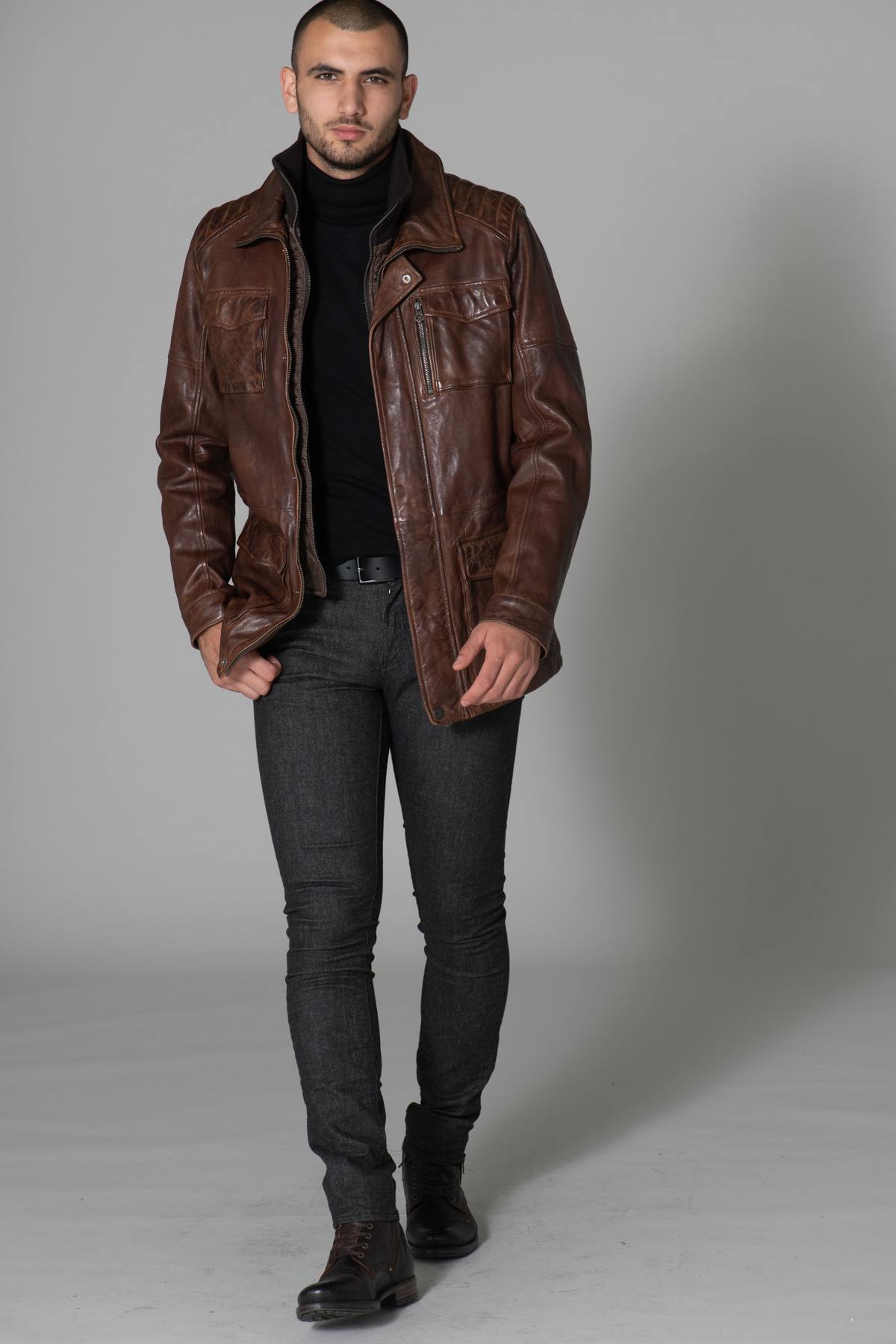 Leather coat with removable facing - Image n°2