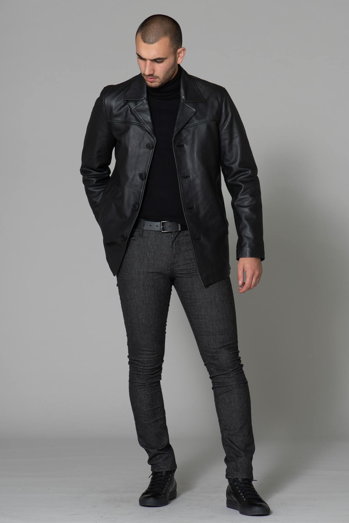 Black thick leather jacket - Image n°2